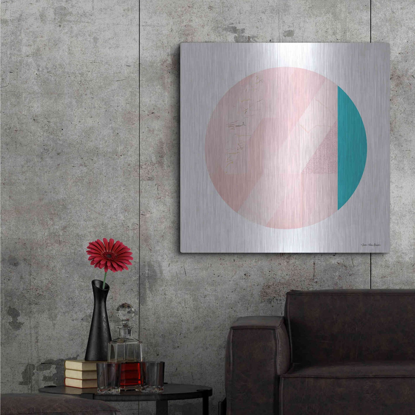 Luxe Metal Art 'Pink Marble Circle II' by Seven Trees Design, Metal Wall Art,36x36