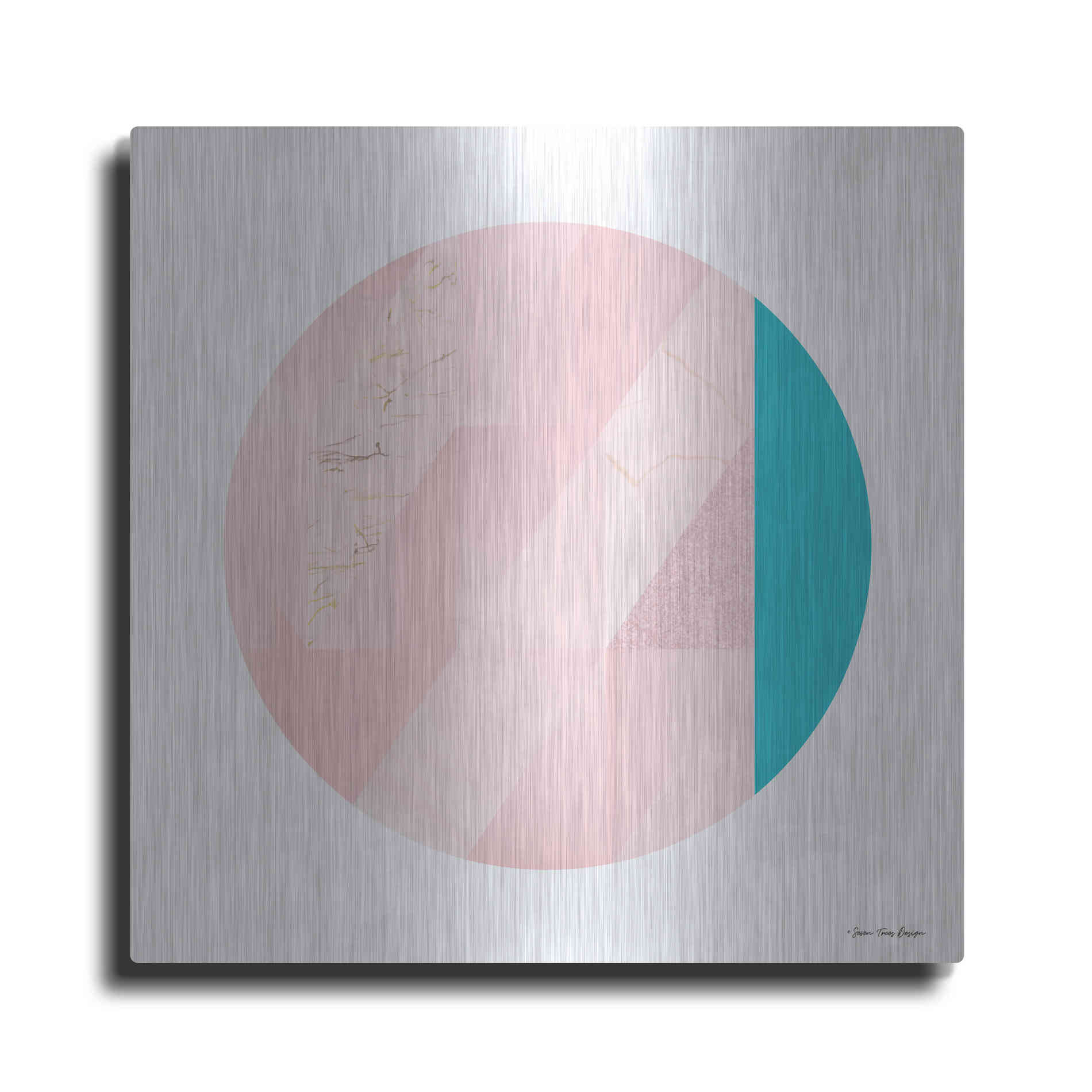 Luxe Metal Art 'Pink Marble Circle II' by Seven Trees Design, Metal Wall Art