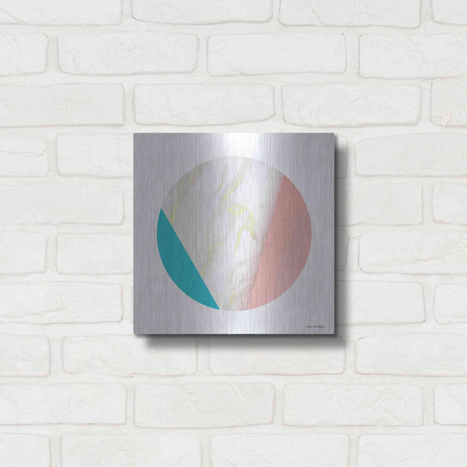 Luxe Metal Art 'Pink Marble Circle III' by Seven Trees Design, Metal Wall Art,12x12