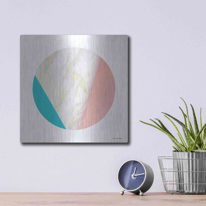 Luxe Metal Art 'Pink Marble Circle III' by Seven Trees Design, Metal Wall Art,12x12