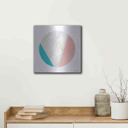 Luxe Metal Art 'Pink Marble Circle III' by Seven Trees Design, Metal Wall Art,12x12