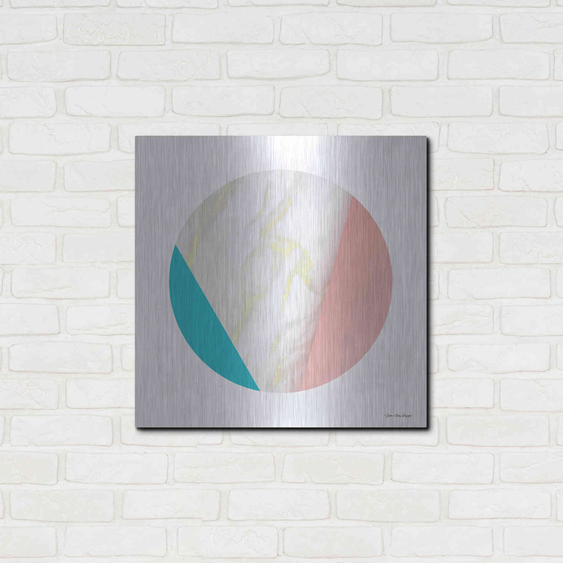 Luxe Metal Art 'Pink Marble Circle III' by Seven Trees Design, Metal Wall Art,24x24