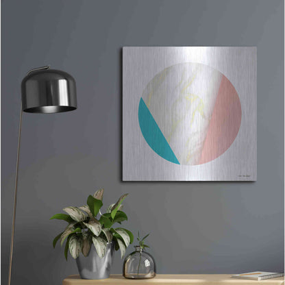 Luxe Metal Art 'Pink Marble Circle III' by Seven Trees Design, Metal Wall Art,24x24