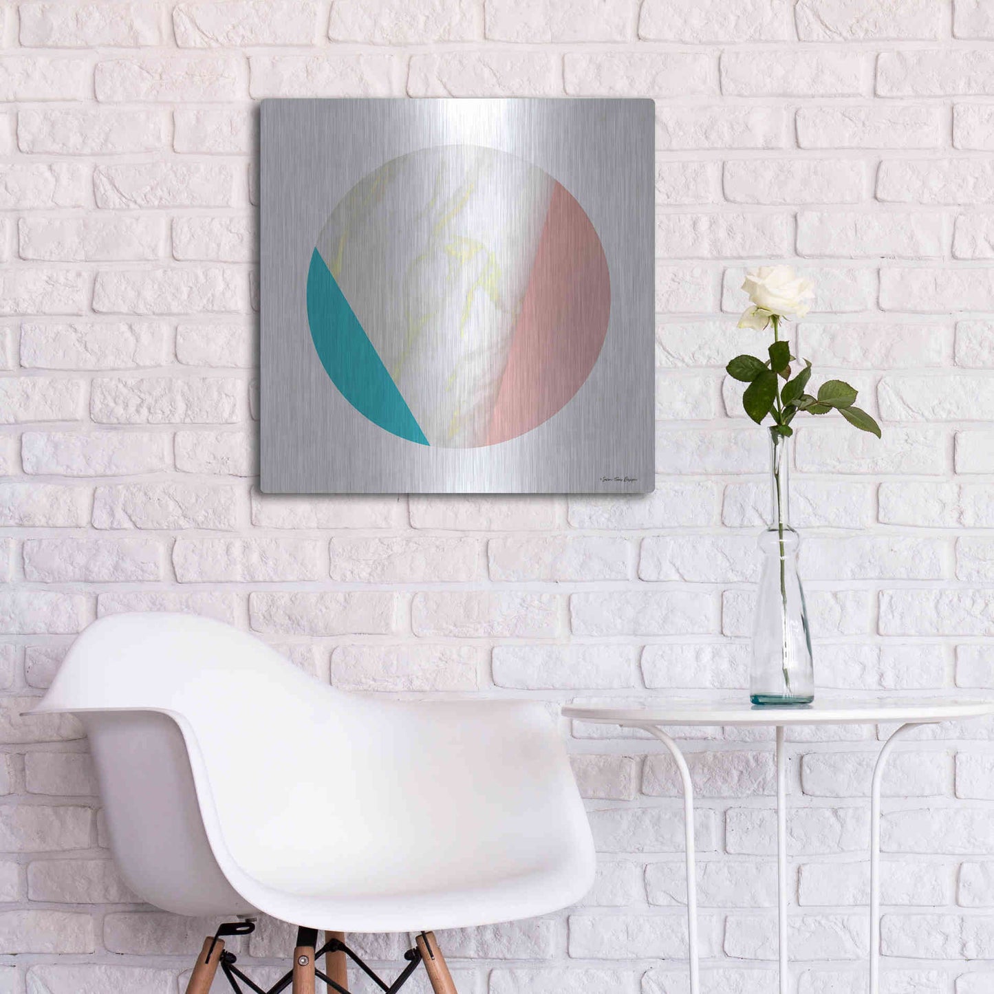 Luxe Metal Art 'Pink Marble Circle III' by Seven Trees Design, Metal Wall Art,24x24