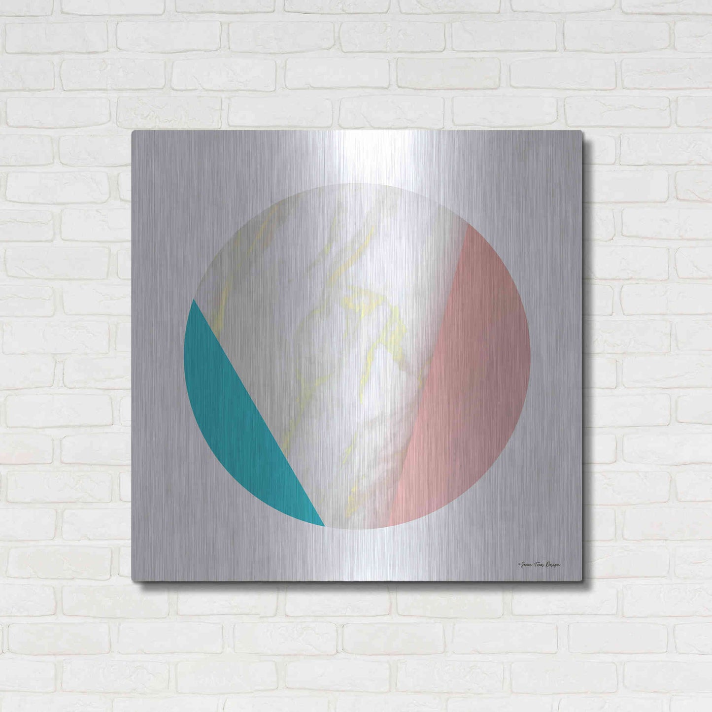 Luxe Metal Art 'Pink Marble Circle III' by Seven Trees Design, Metal Wall Art,36x36