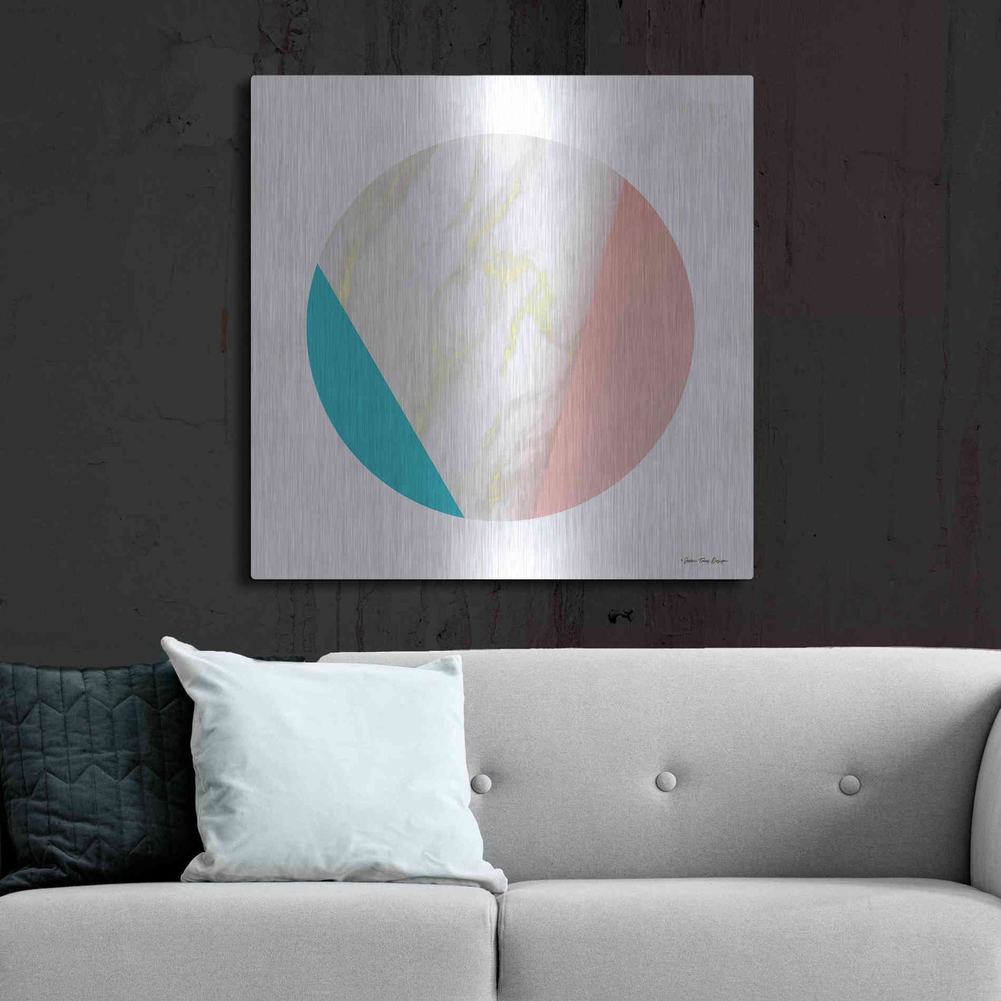 Luxe Metal Art 'Pink Marble Circle III' by Seven Trees Design, Metal Wall Art,36x36