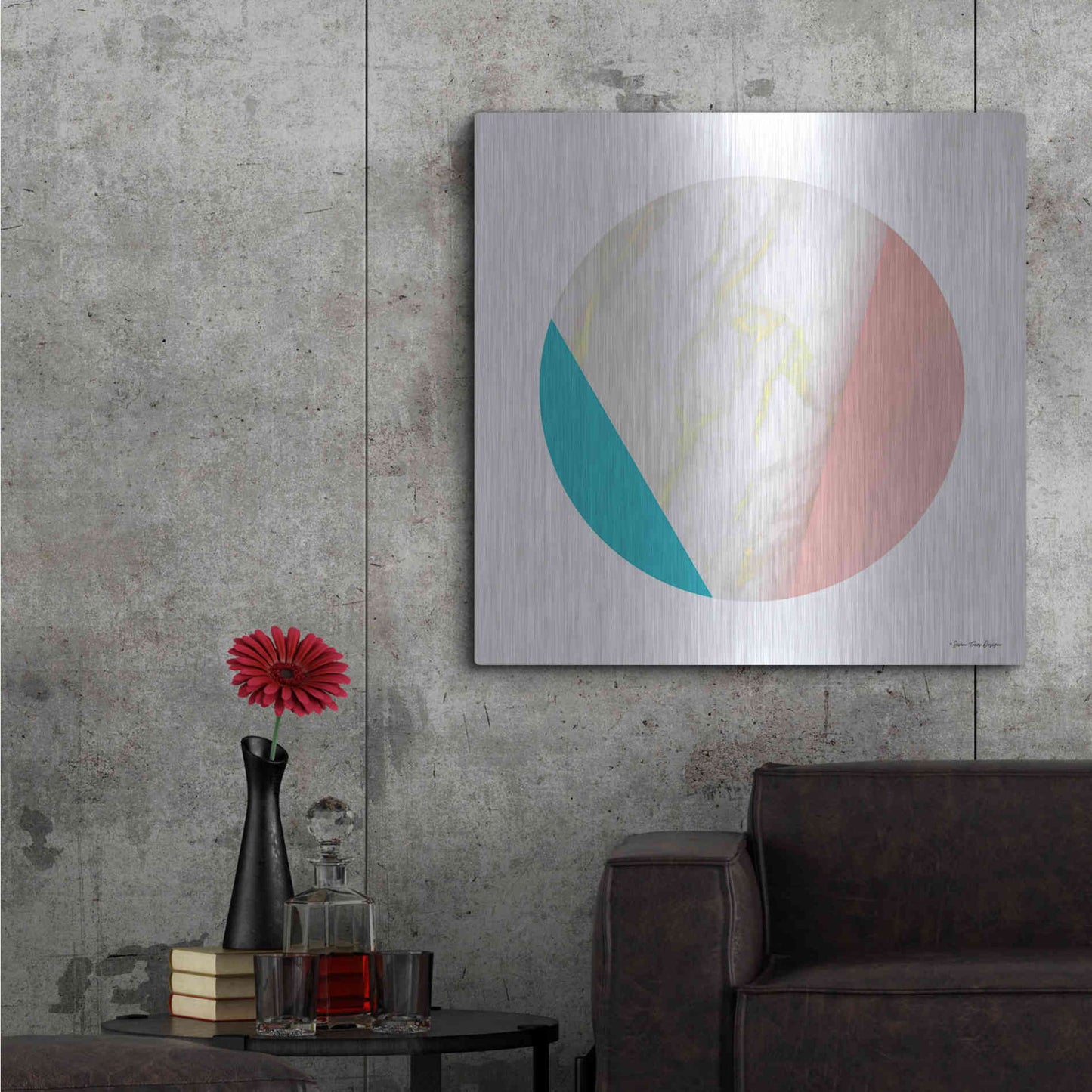 Luxe Metal Art 'Pink Marble Circle III' by Seven Trees Design, Metal Wall Art,36x36