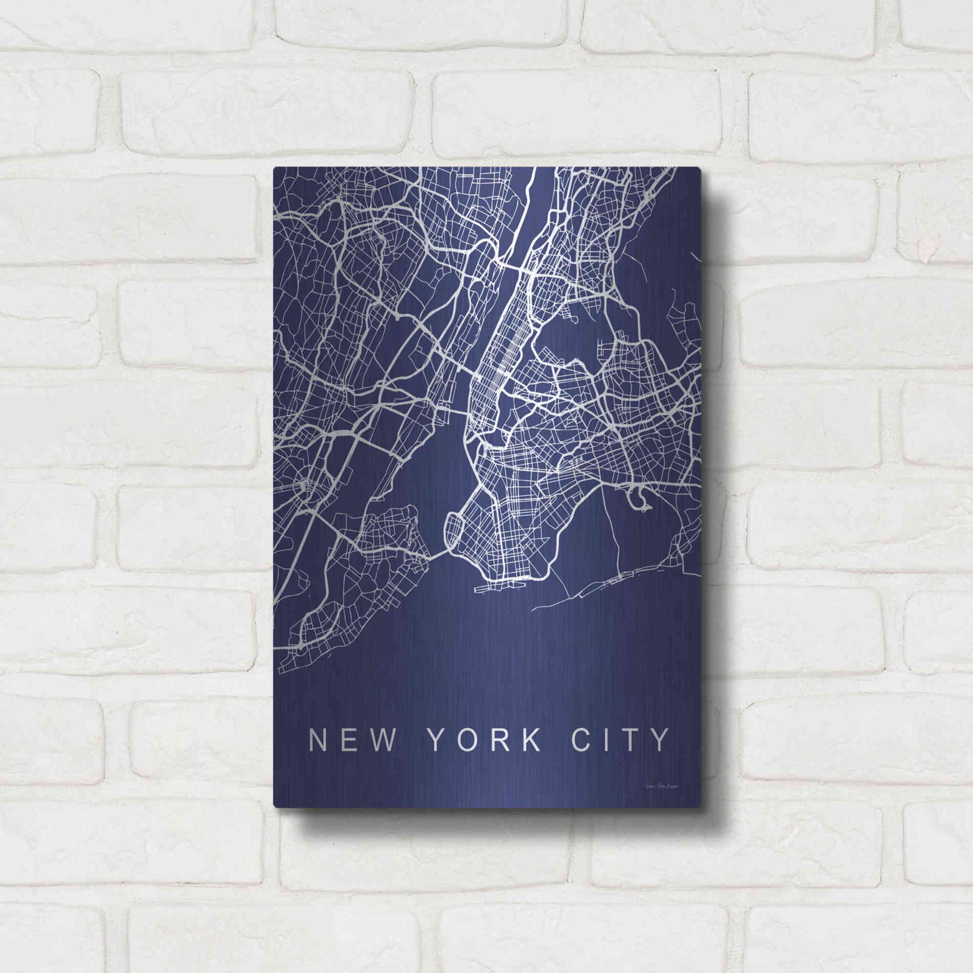 Luxe Metal Art 'NYC Street Blue Map' by Seven Trees Design, Metal Wall Art,12x16
