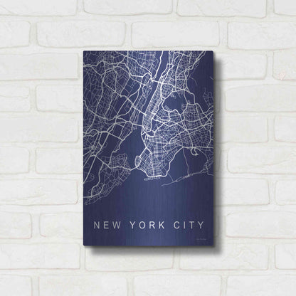 Luxe Metal Art 'NYC Street Blue Map' by Seven Trees Design, Metal Wall Art,12x16
