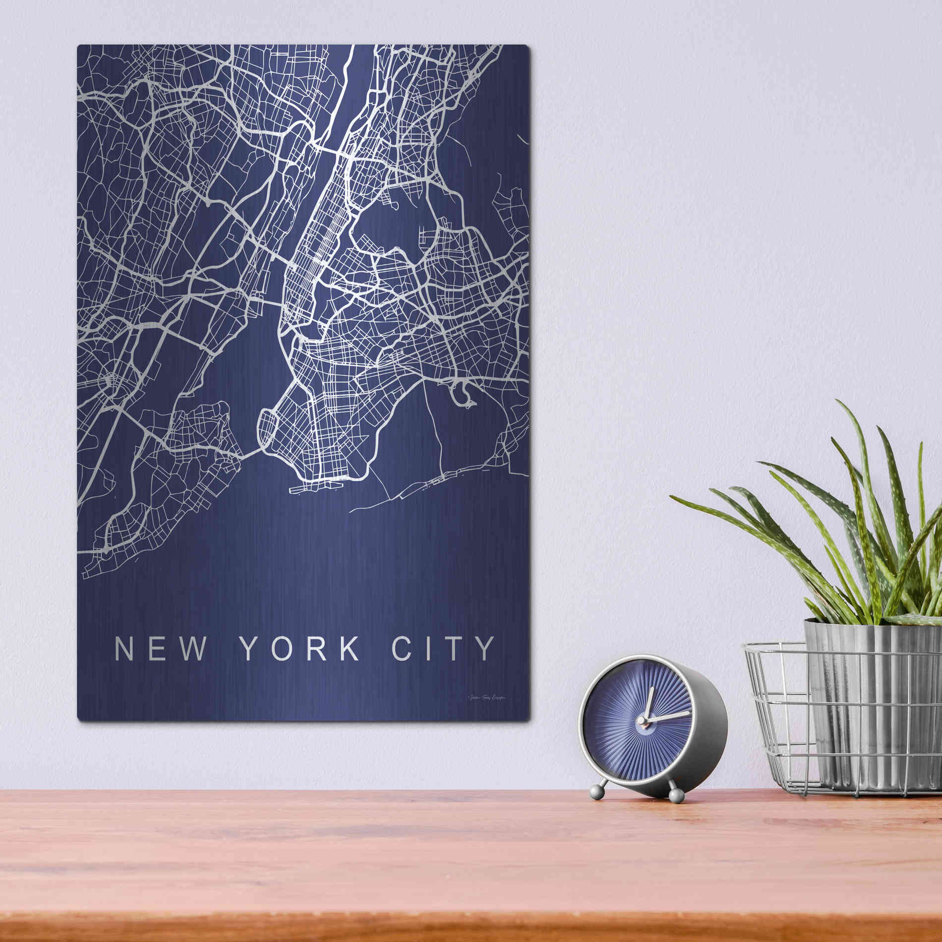 Luxe Metal Art 'NYC Street Blue Map' by Seven Trees Design, Metal Wall Art,12x16