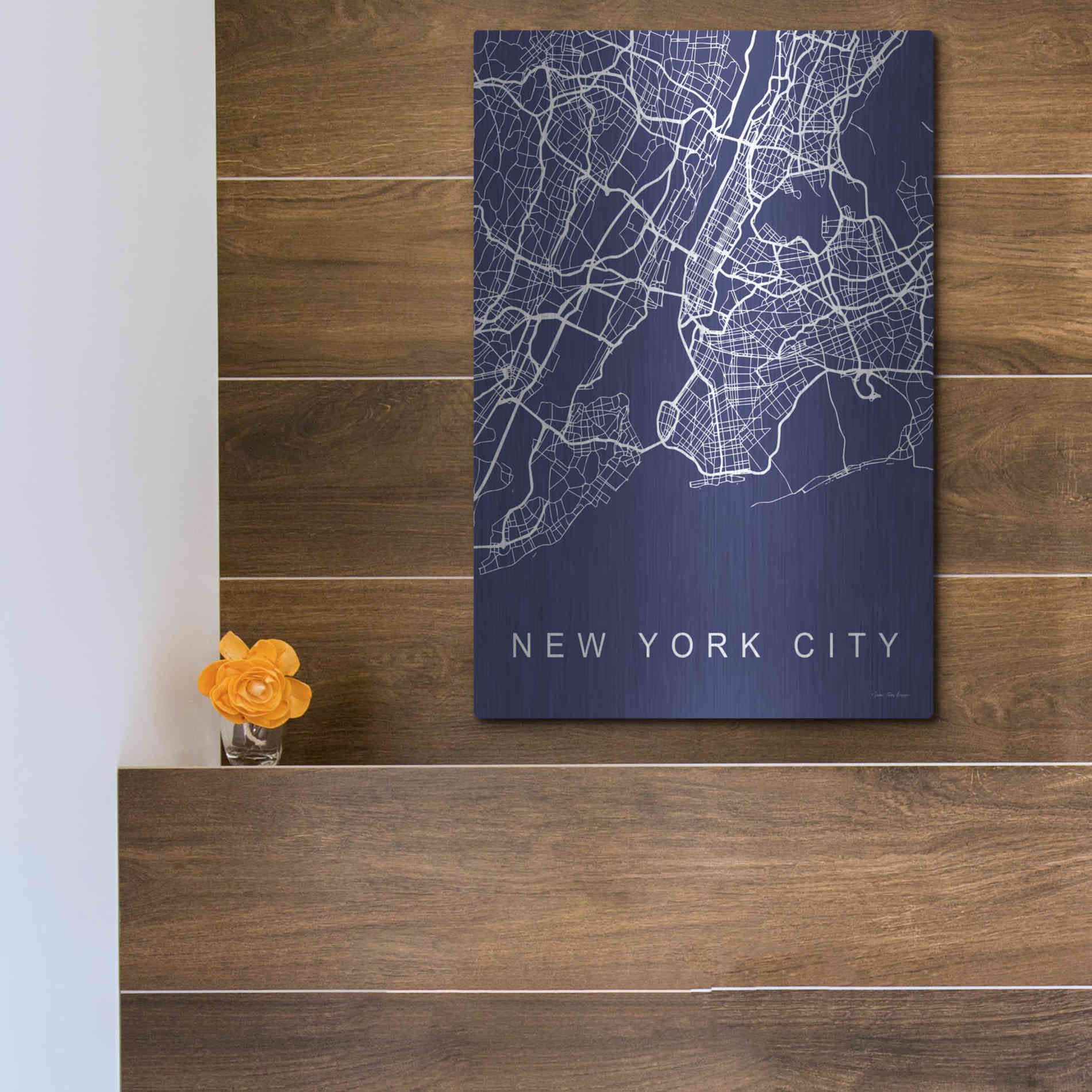 Luxe Metal Art 'NYC Street Blue Map' by Seven Trees Design, Metal Wall Art,12x16