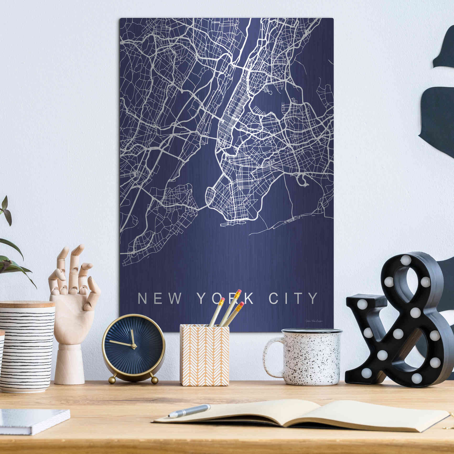 Luxe Metal Art 'NYC Street Blue Map' by Seven Trees Design, Metal Wall Art,12x16
