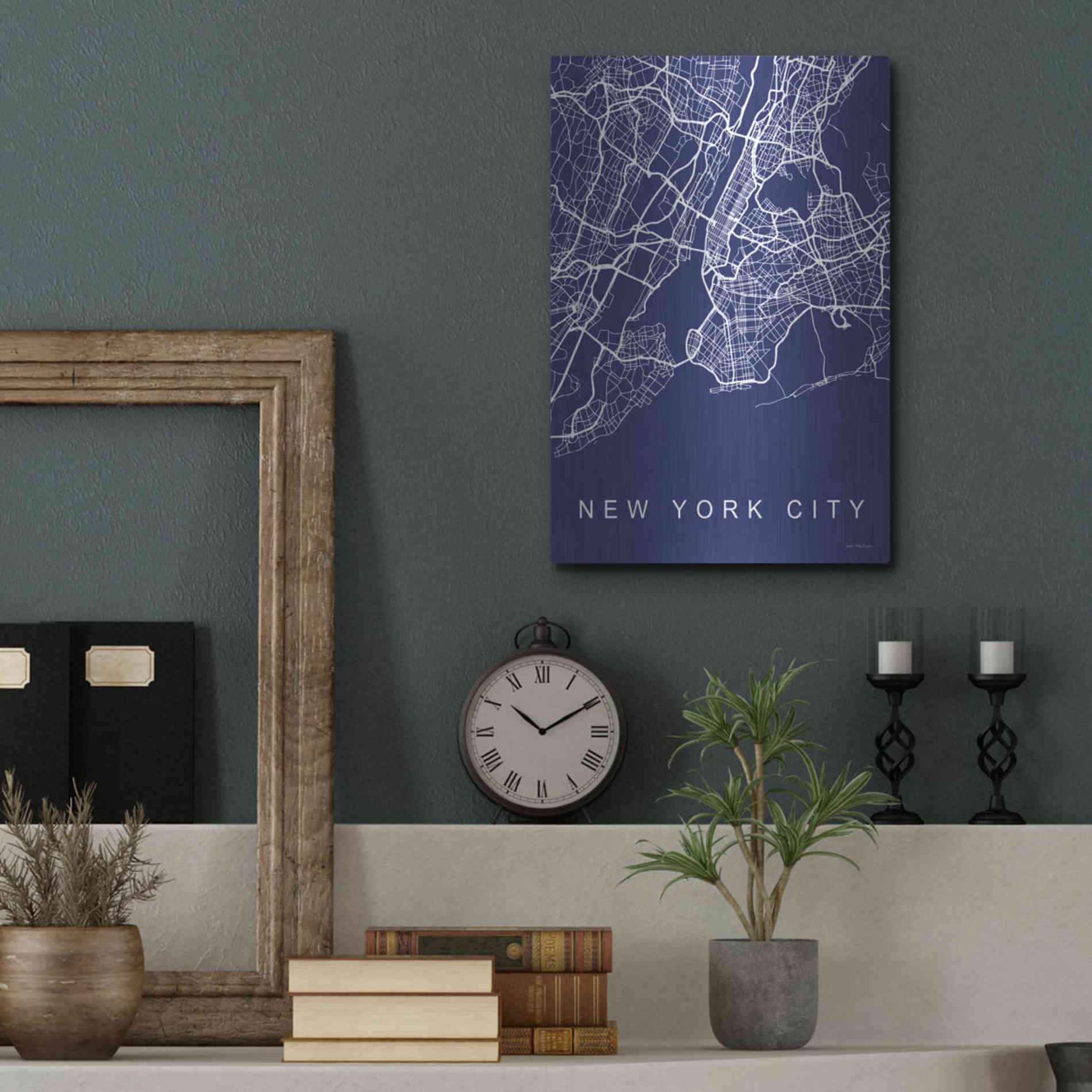 Luxe Metal Art 'NYC Street Blue Map' by Seven Trees Design, Metal Wall Art,12x16