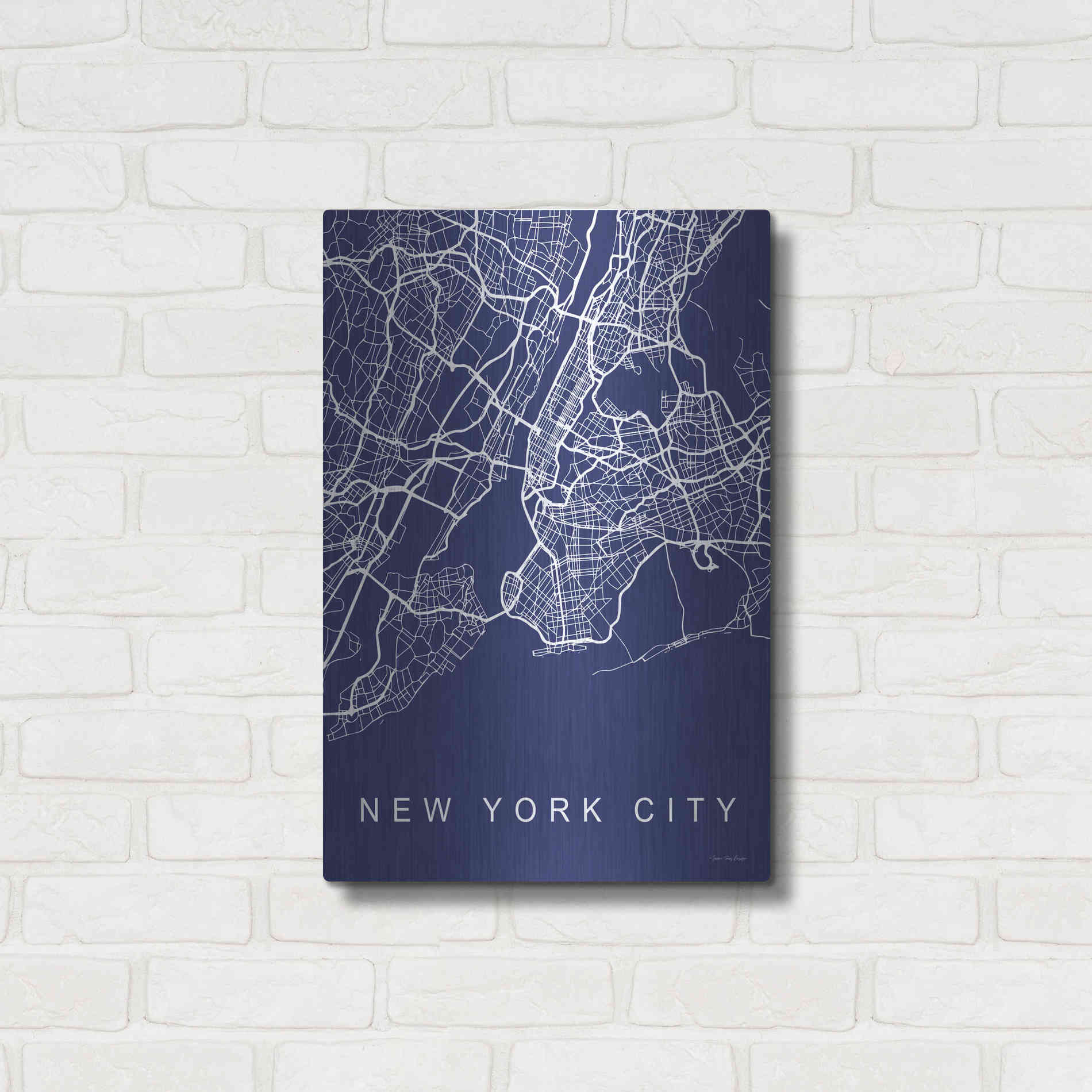 Luxe Metal Art 'NYC Street Blue Map' by Seven Trees Design, Metal Wall Art,16x24