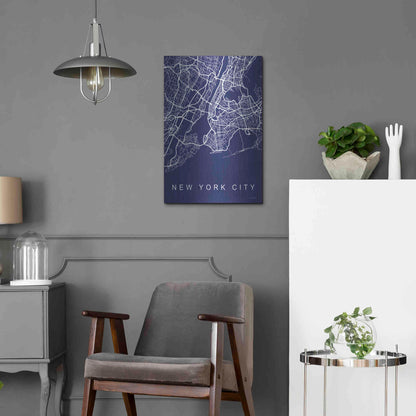 Luxe Metal Art 'NYC Street Blue Map' by Seven Trees Design, Metal Wall Art,16x24