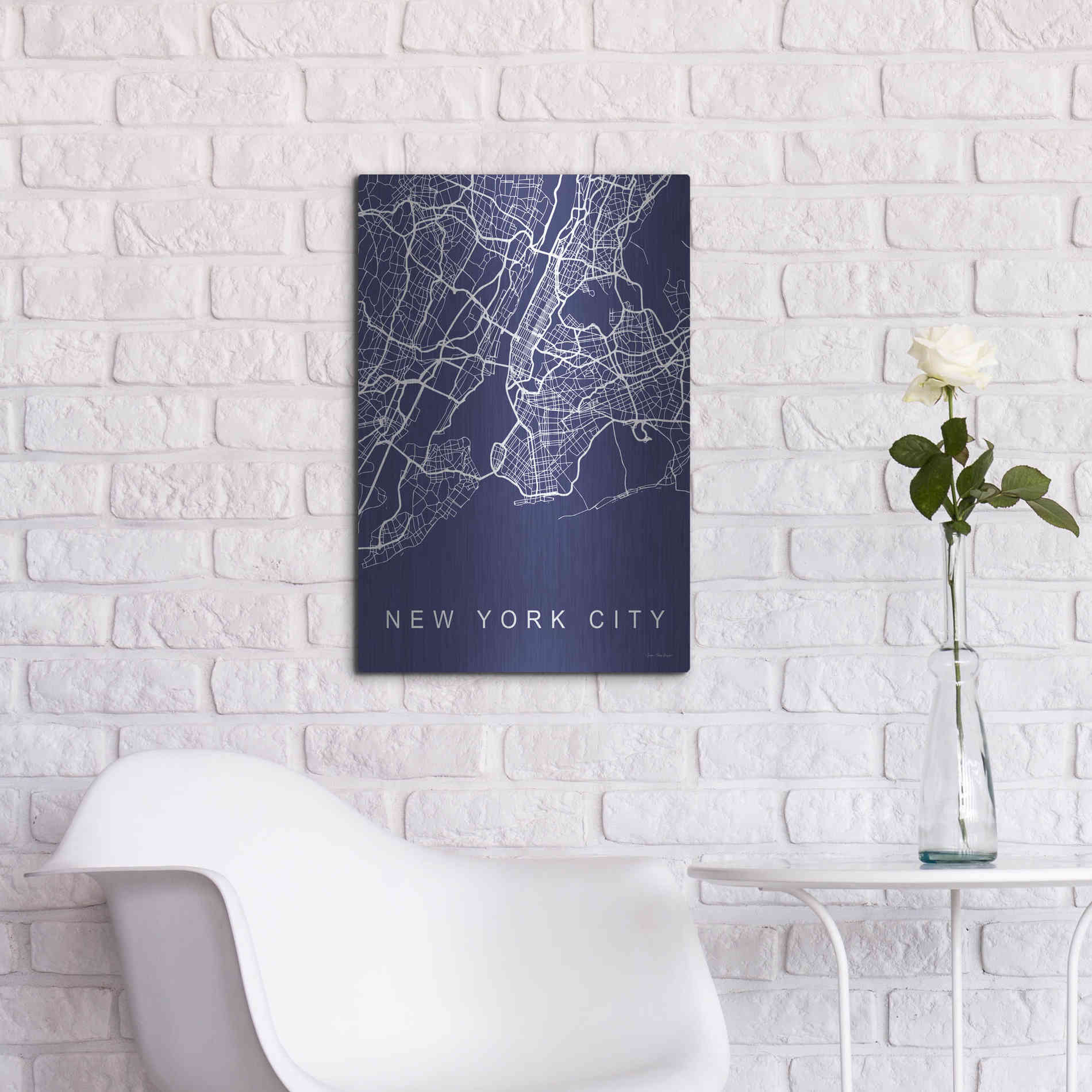 Luxe Metal Art 'NYC Street Blue Map' by Seven Trees Design, Metal Wall Art,16x24