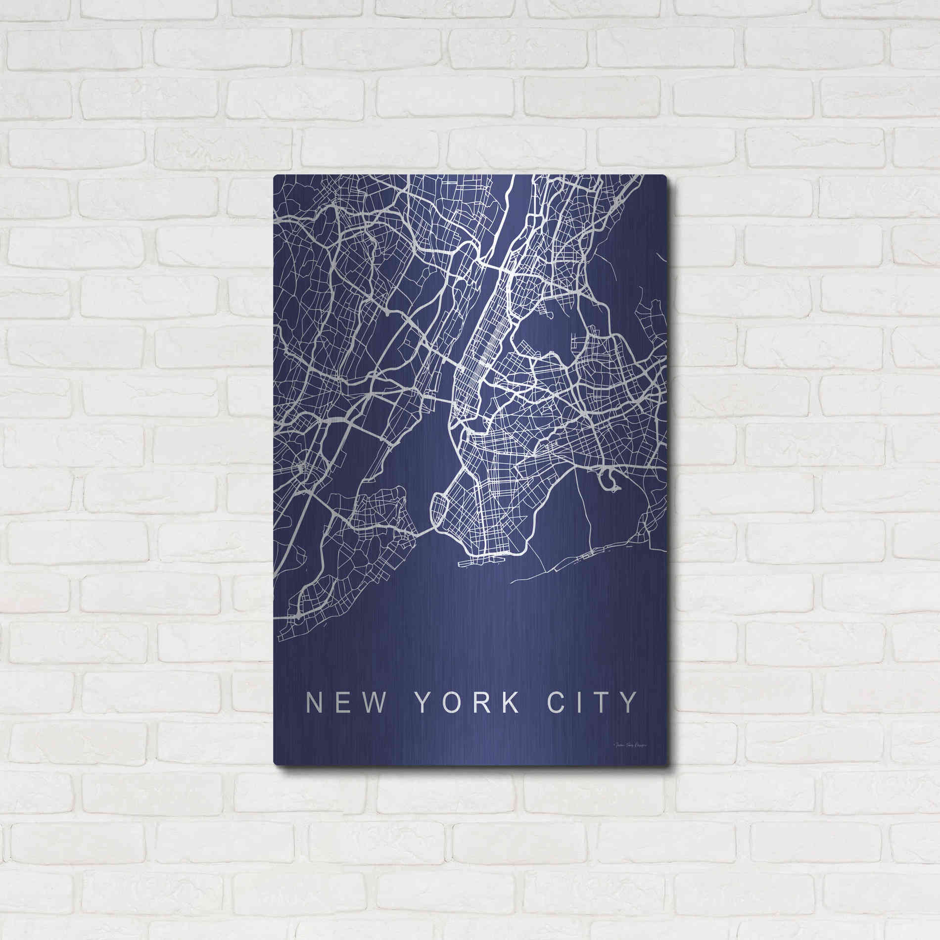 Luxe Metal Art 'NYC Street Blue Map' by Seven Trees Design, Metal Wall Art,24x36