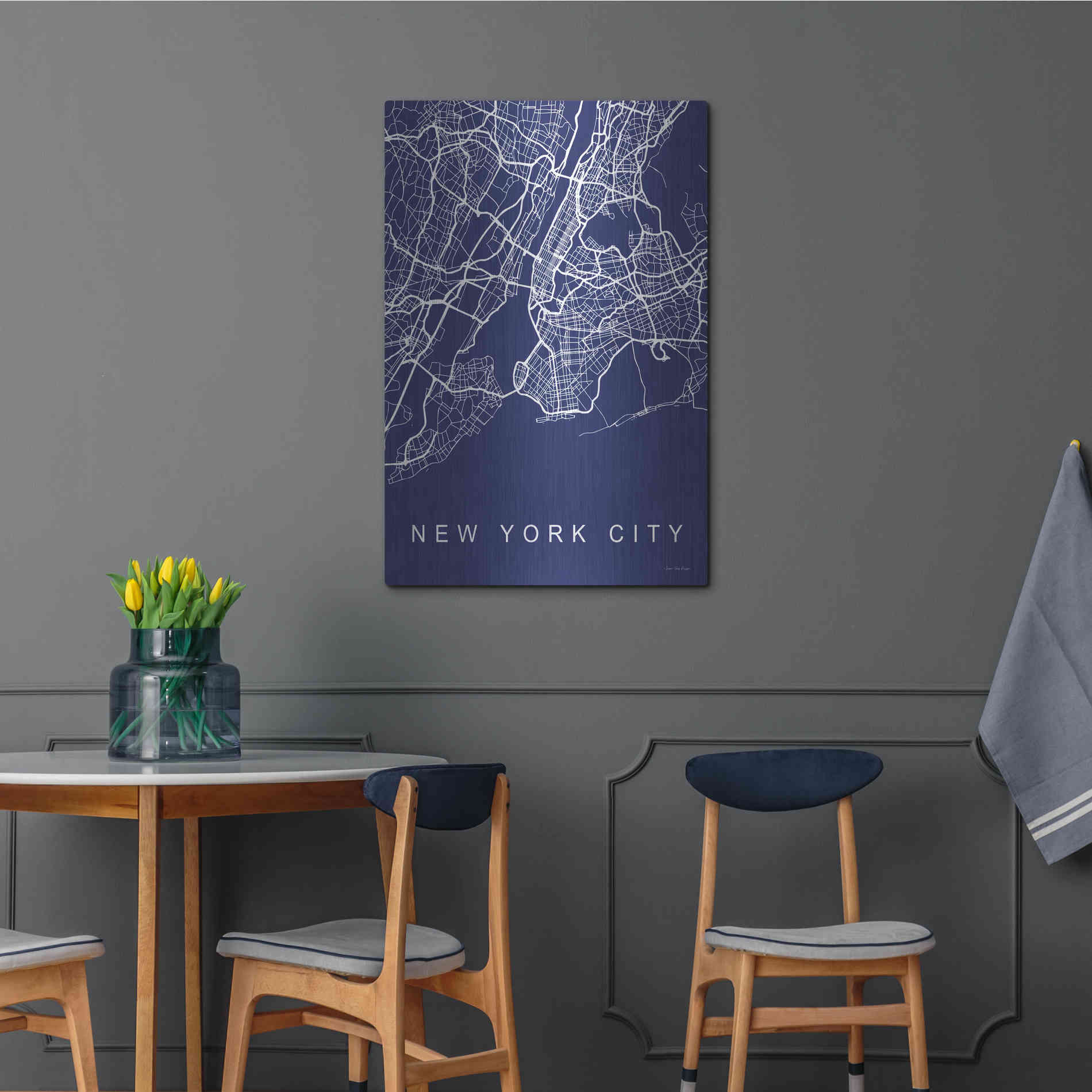 Luxe Metal Art 'NYC Street Blue Map' by Seven Trees Design, Metal Wall Art,24x36