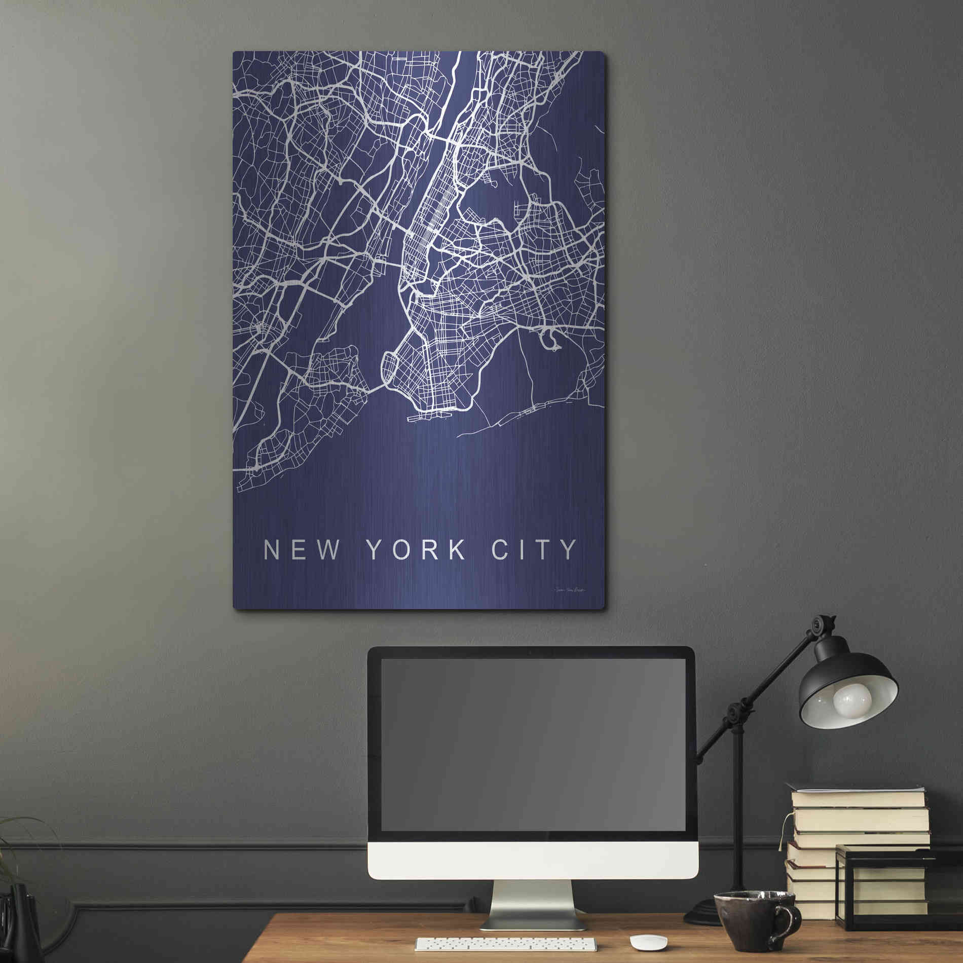 Luxe Metal Art 'NYC Street Blue Map' by Seven Trees Design, Metal Wall Art,24x36