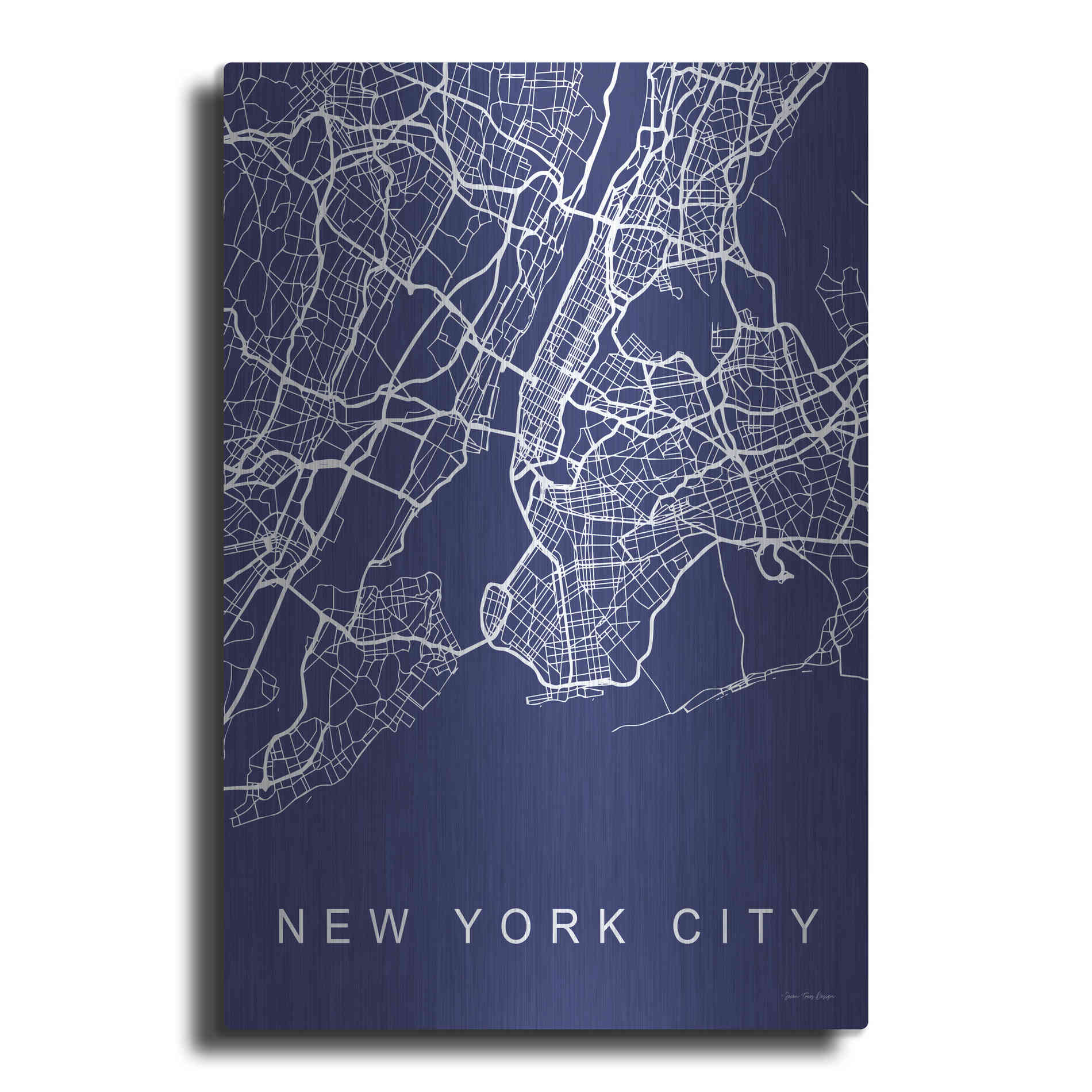 Luxe Metal Art 'NYC Street Blue Map' by Seven Trees Design, Metal Wall Art