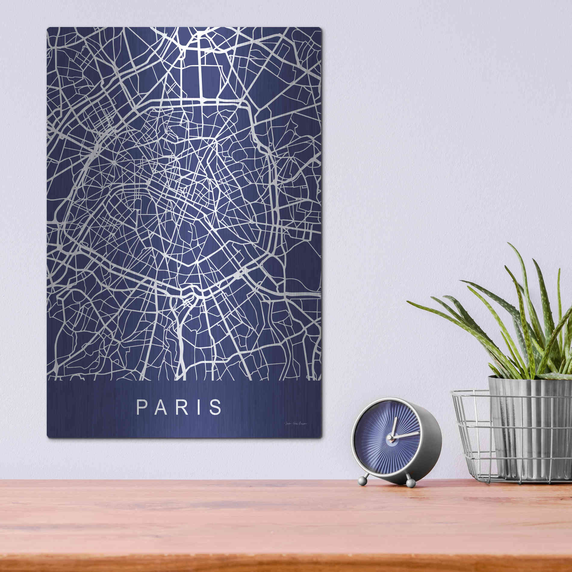 Luxe Metal Art 'Paris Street Blue Map' by Seven Trees Design, Metal Wall Art,12x16