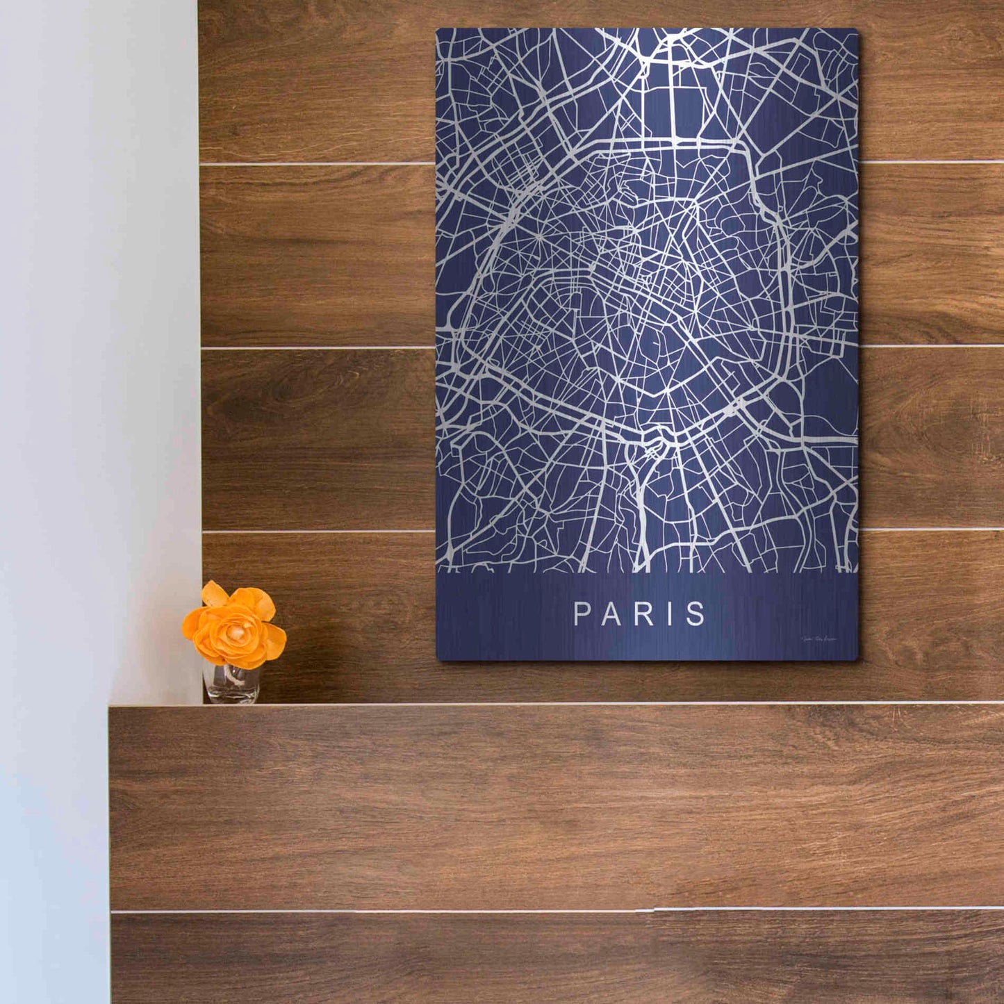 Luxe Metal Art 'Paris Street Blue Map' by Seven Trees Design, Metal Wall Art,12x16