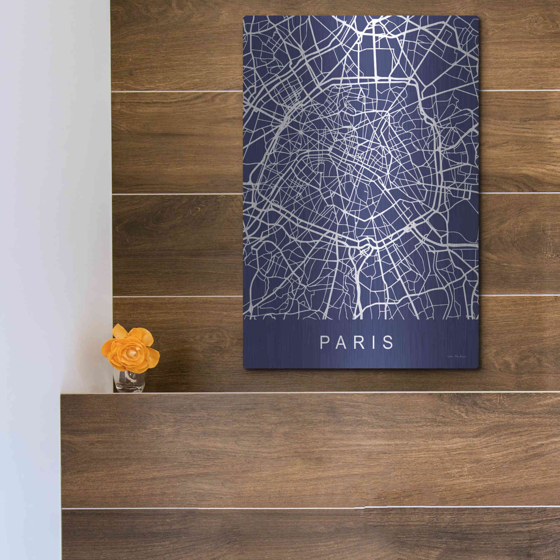 Luxe Metal Art 'Paris Street Blue Map' by Seven Trees Design, Metal Wall Art,12x16