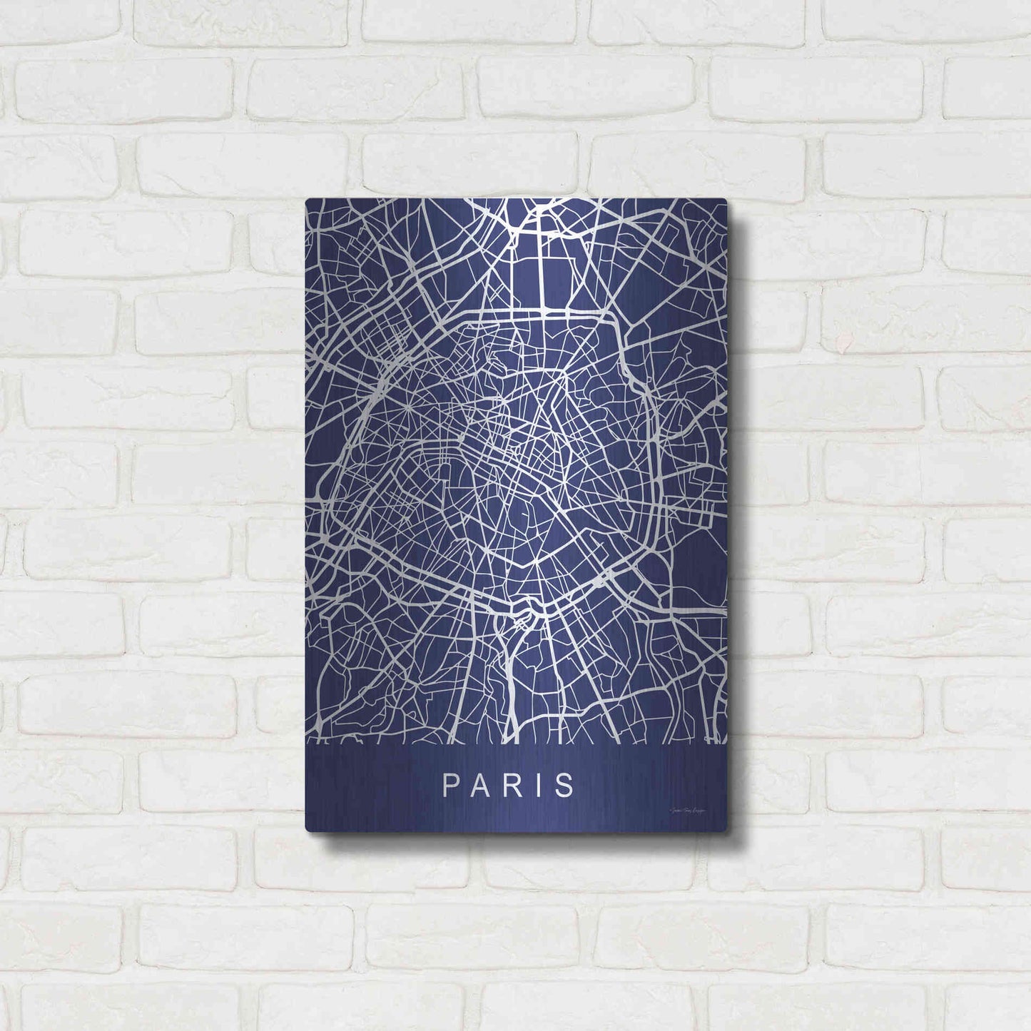Luxe Metal Art 'Paris Street Blue Map' by Seven Trees Design, Metal Wall Art,16x24