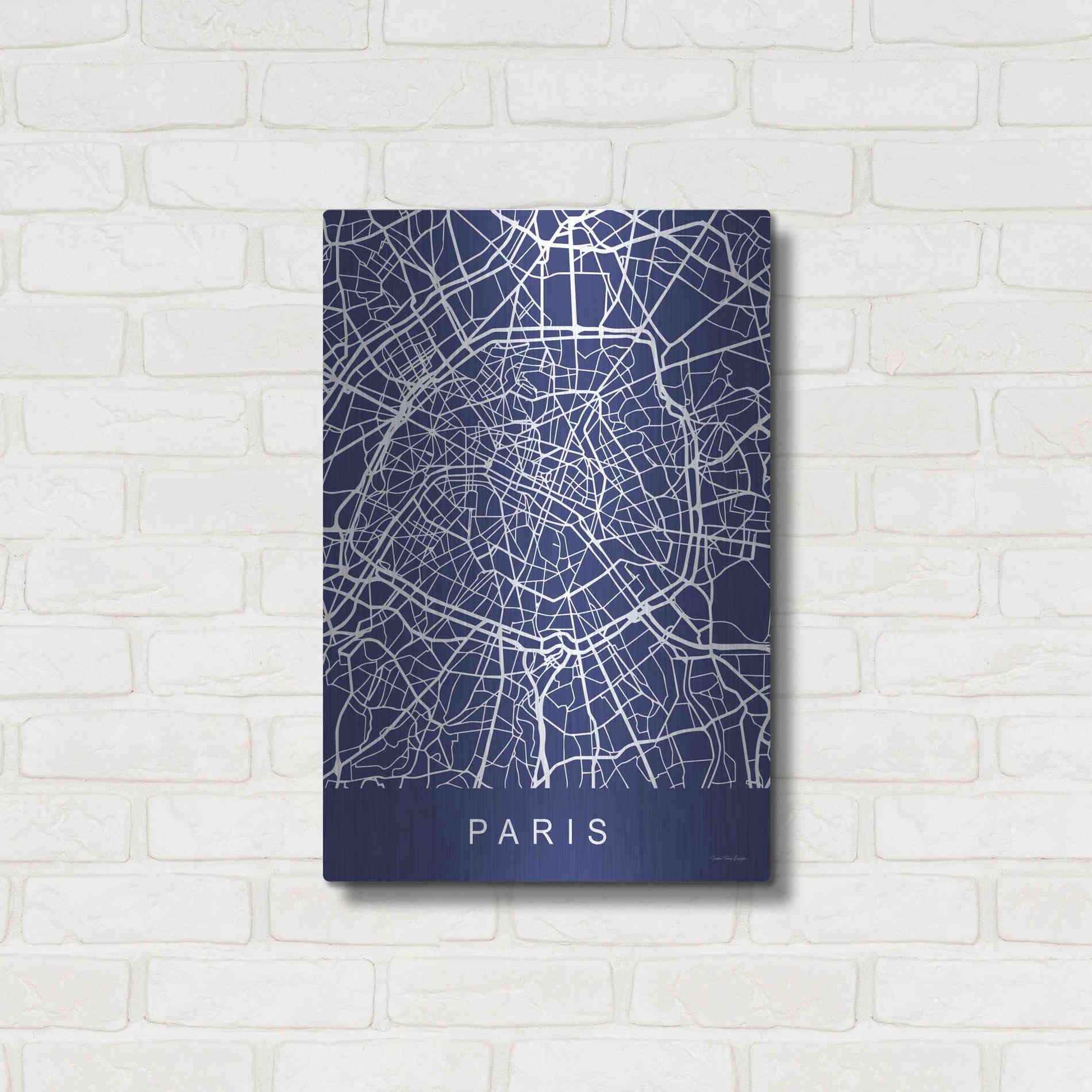 Luxe Metal Art 'Paris Street Blue Map' by Seven Trees Design, Metal Wall Art,16x24