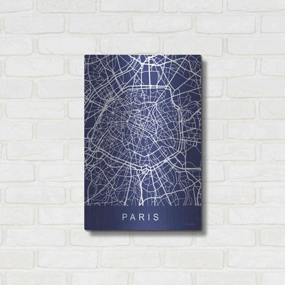 Luxe Metal Art 'Paris Street Blue Map' by Seven Trees Design, Metal Wall Art,16x24