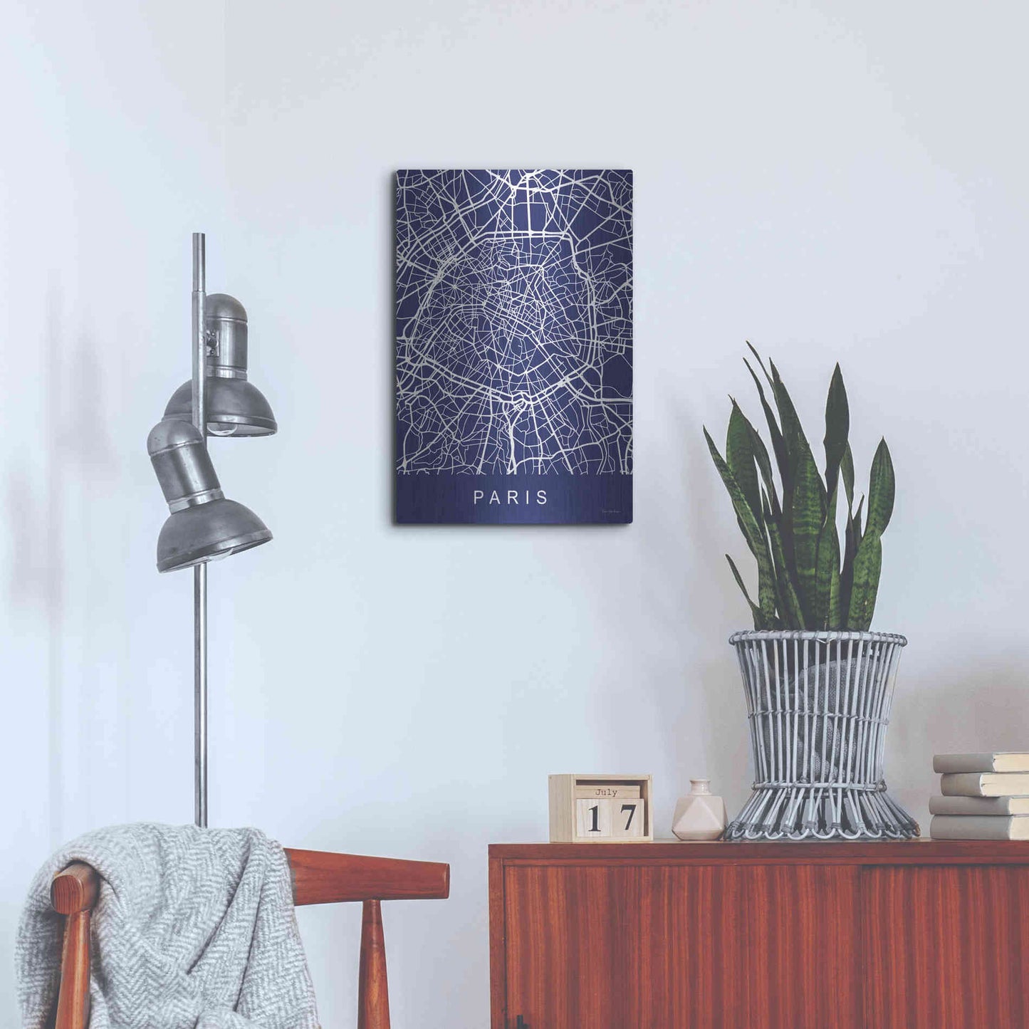 Luxe Metal Art 'Paris Street Blue Map' by Seven Trees Design, Metal Wall Art,16x24