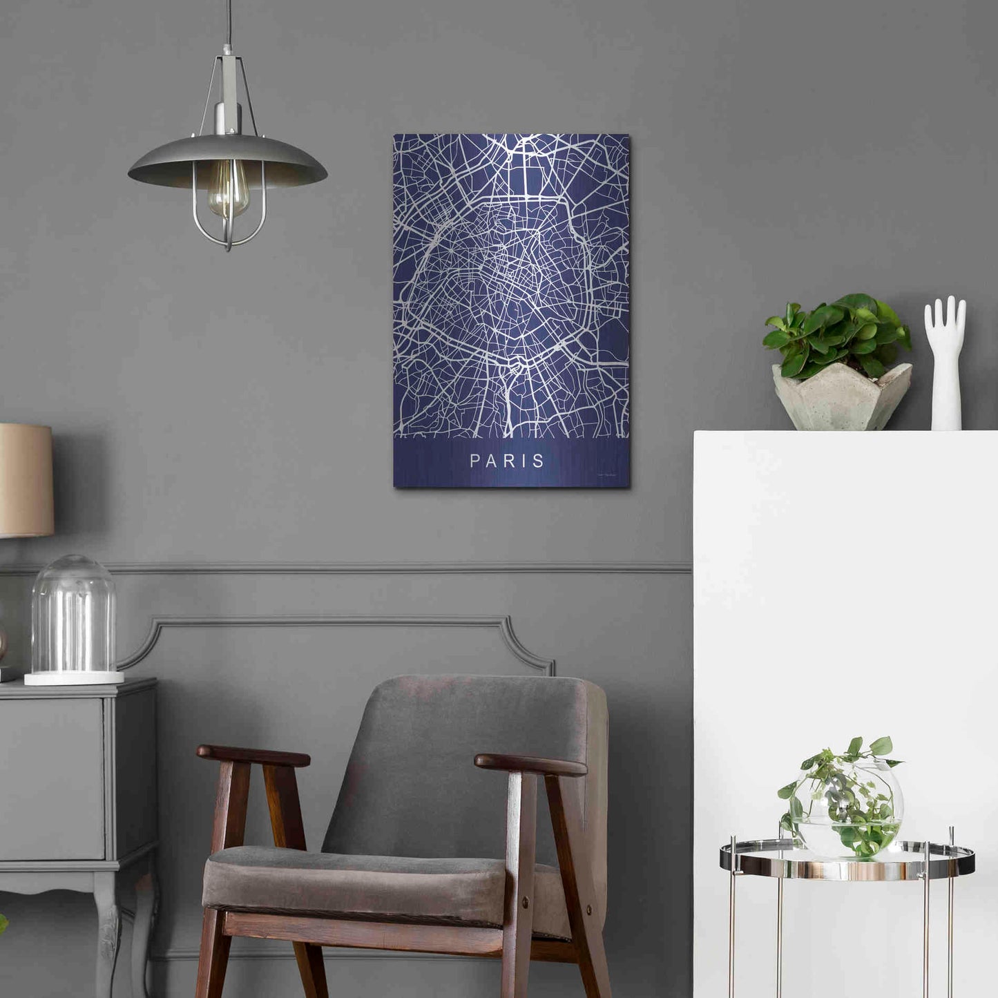 Luxe Metal Art 'Paris Street Blue Map' by Seven Trees Design, Metal Wall Art,16x24