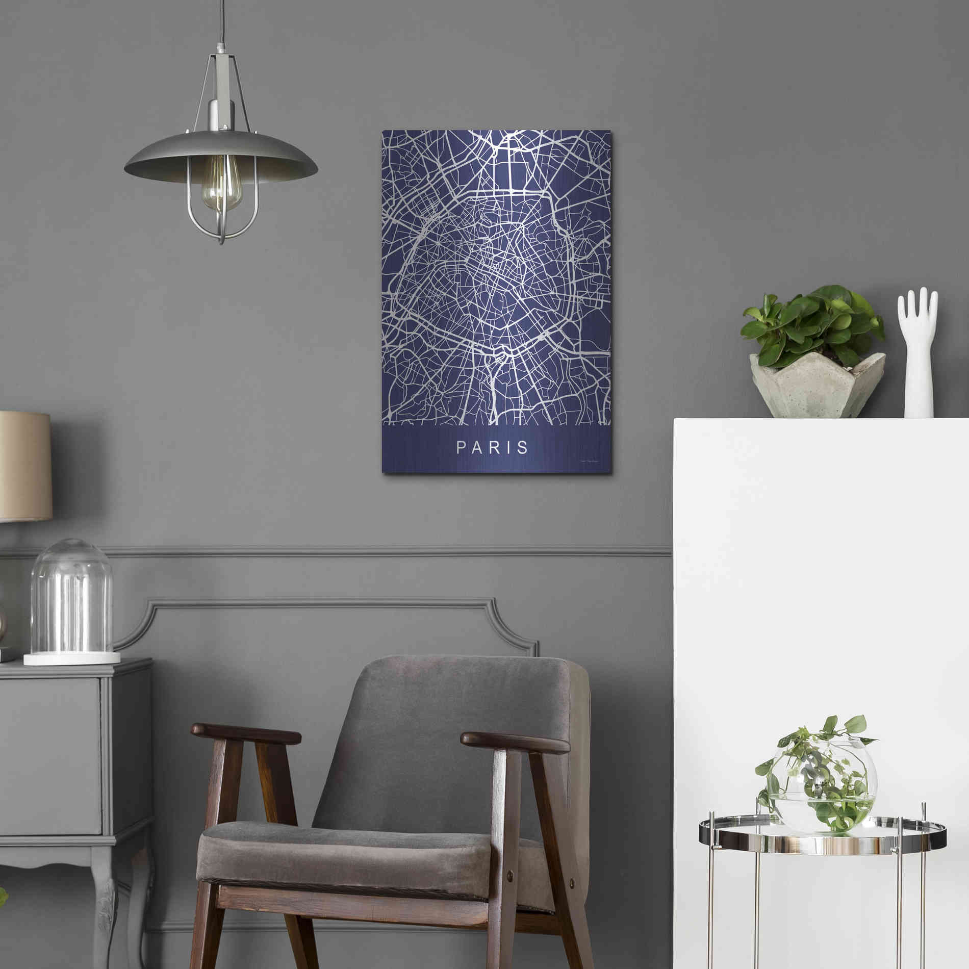 Luxe Metal Art 'Paris Street Blue Map' by Seven Trees Design, Metal Wall Art,16x24