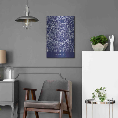 Luxe Metal Art 'Paris Street Blue Map' by Seven Trees Design, Metal Wall Art,16x24