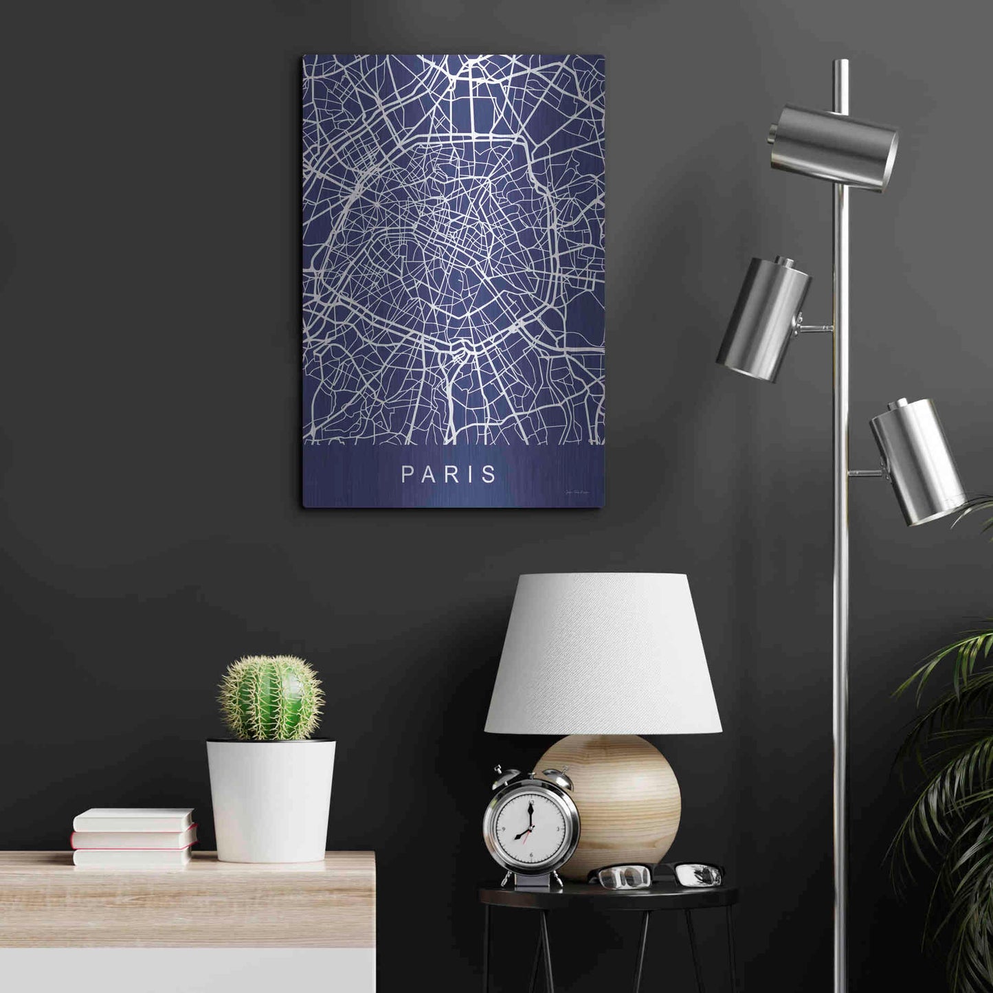Luxe Metal Art 'Paris Street Blue Map' by Seven Trees Design, Metal Wall Art,16x24