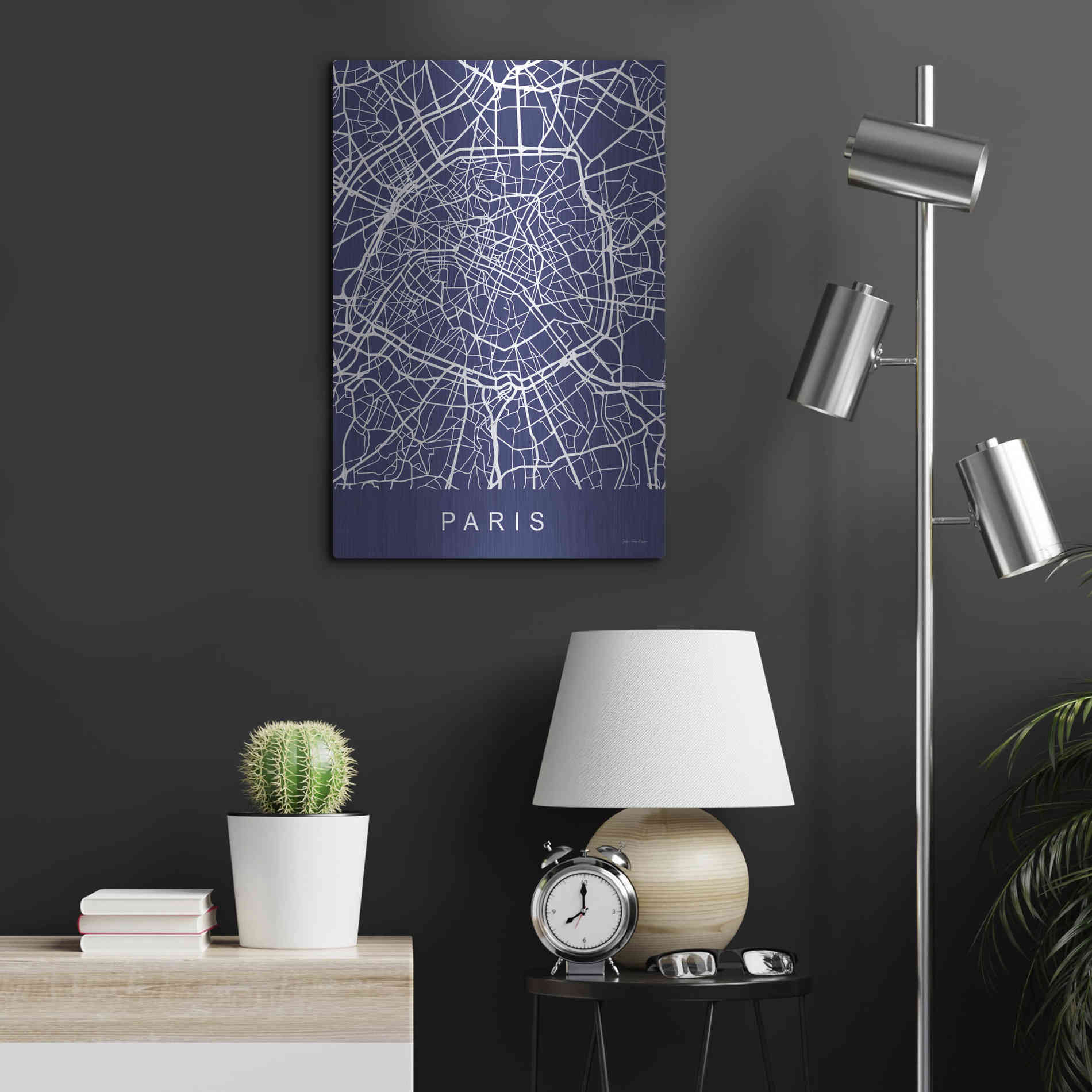 Luxe Metal Art 'Paris Street Blue Map' by Seven Trees Design, Metal Wall Art,16x24