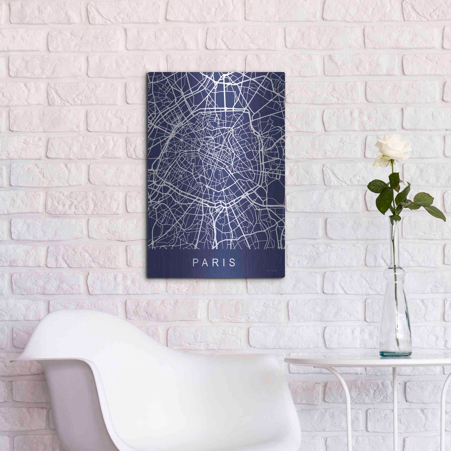 Luxe Metal Art 'Paris Street Blue Map' by Seven Trees Design, Metal Wall Art,16x24