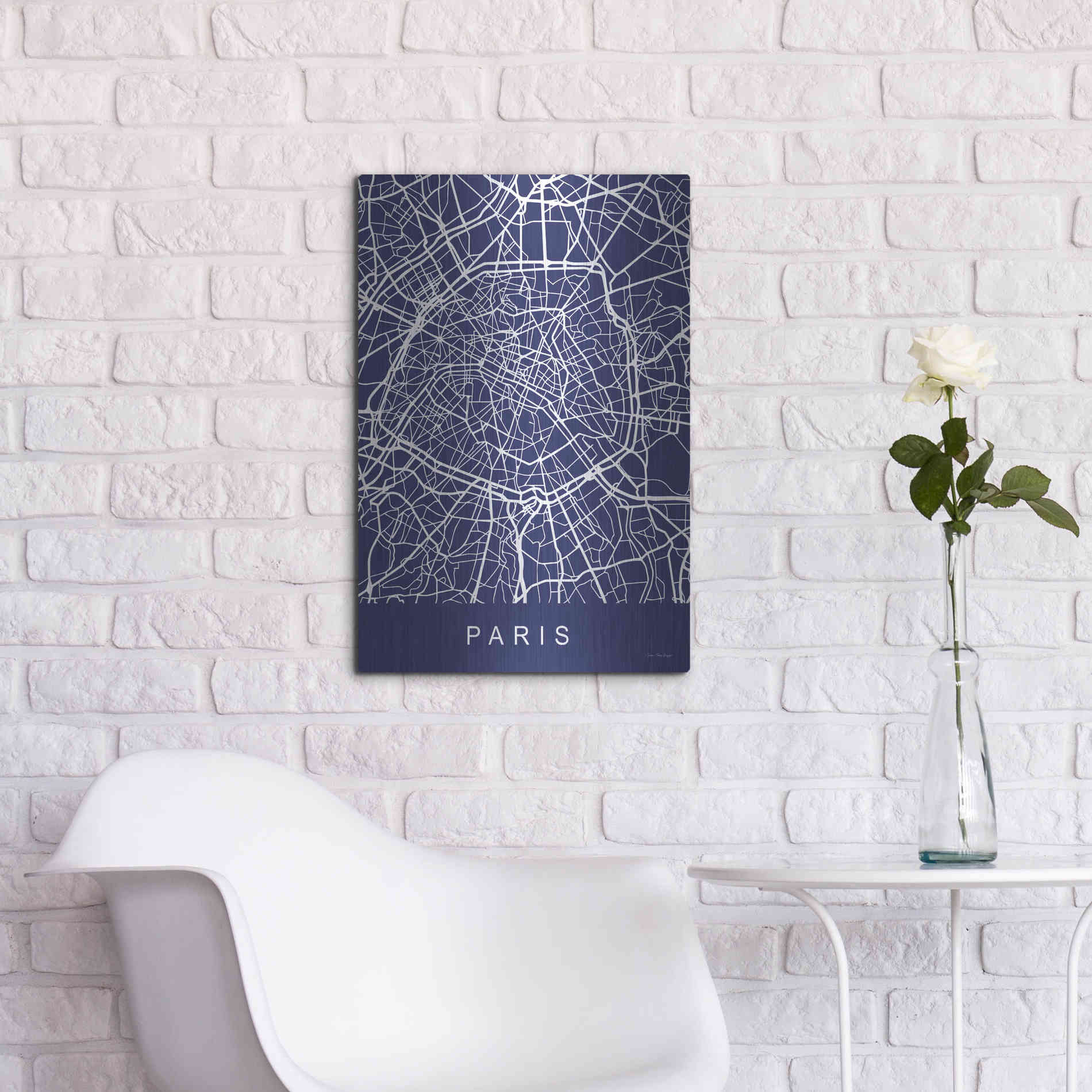 Luxe Metal Art 'Paris Street Blue Map' by Seven Trees Design, Metal Wall Art,16x24