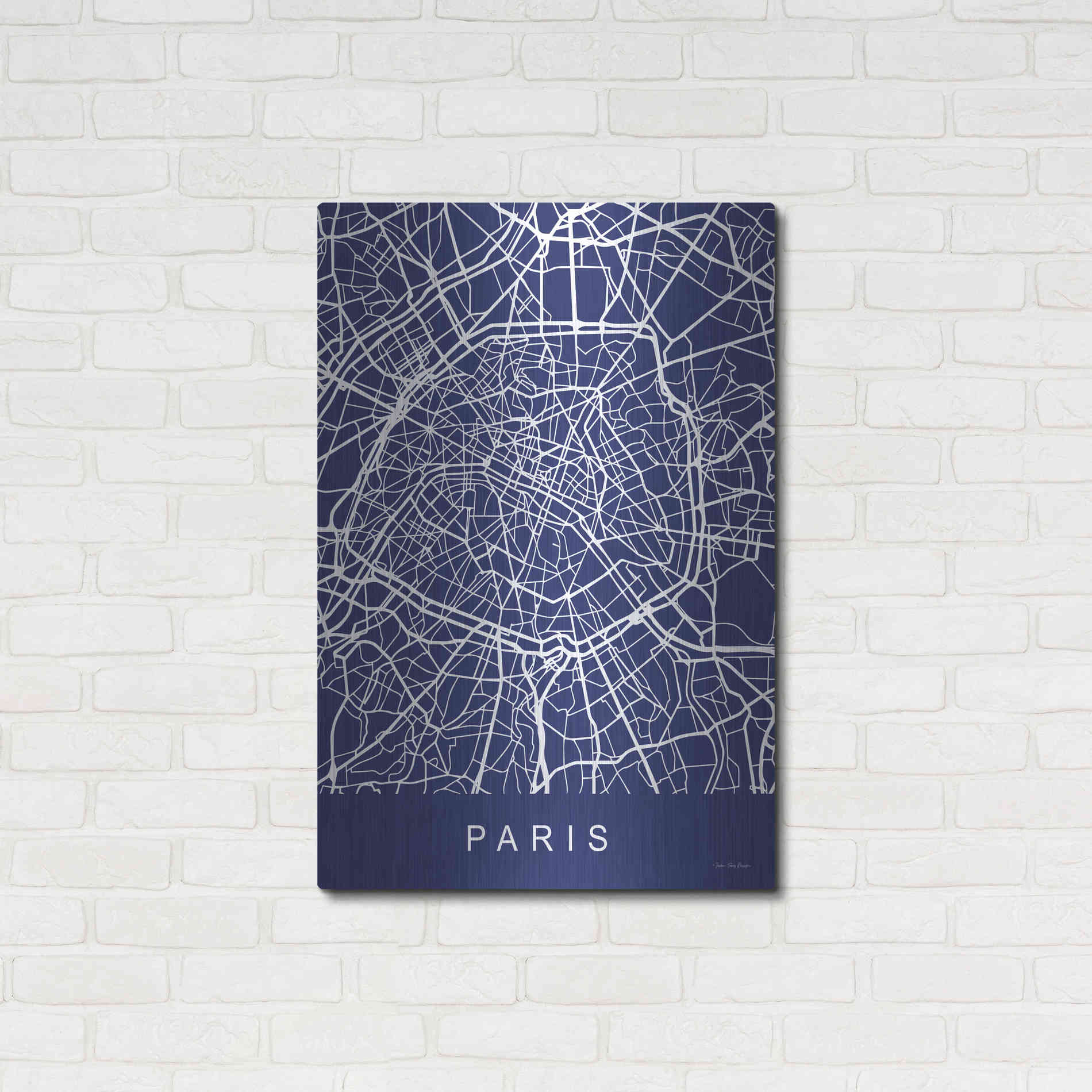 Luxe Metal Art 'Paris Street Blue Map' by Seven Trees Design, Metal Wall Art,24x36