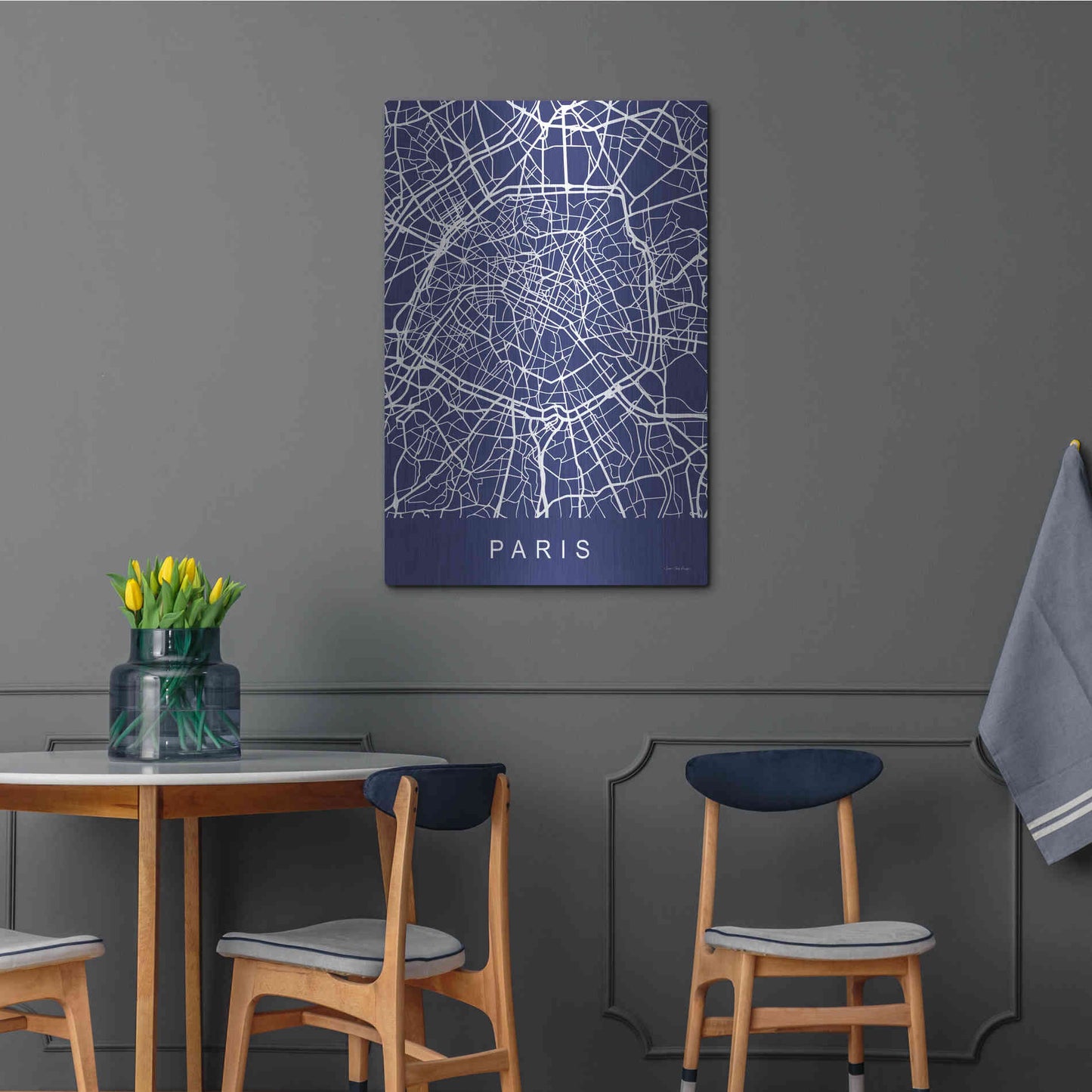 Luxe Metal Art 'Paris Street Blue Map' by Seven Trees Design, Metal Wall Art,24x36