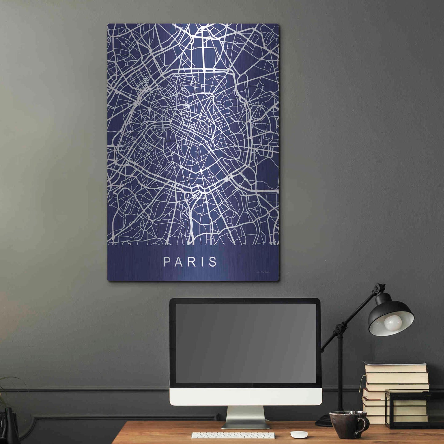 Luxe Metal Art 'Paris Street Blue Map' by Seven Trees Design, Metal Wall Art,24x36