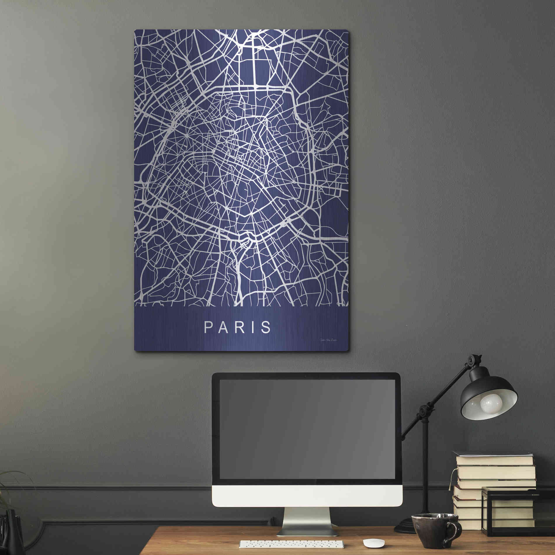 Luxe Metal Art 'Paris Street Blue Map' by Seven Trees Design, Metal Wall Art,24x36