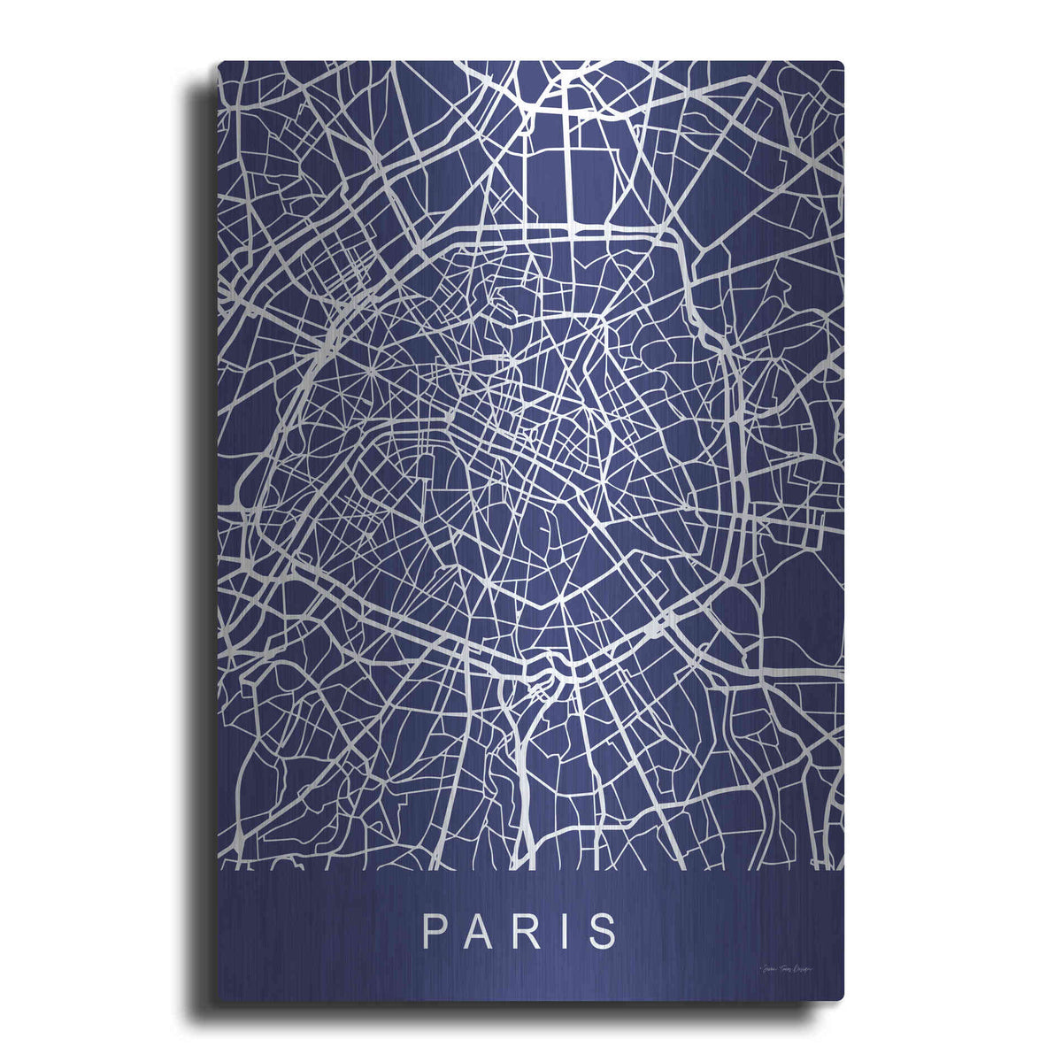 Luxe Metal Art 'Paris Street Blue Map' by Seven Trees Design, Metal Wall Art
