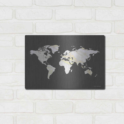 Luxe Metal Art 'Marble Gold World Map' by Seven Trees Design, Metal Wall Art,16x12