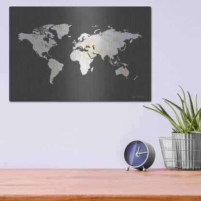 Luxe Metal Art 'Marble Gold World Map' by Seven Trees Design, Metal Wall Art,16x12
