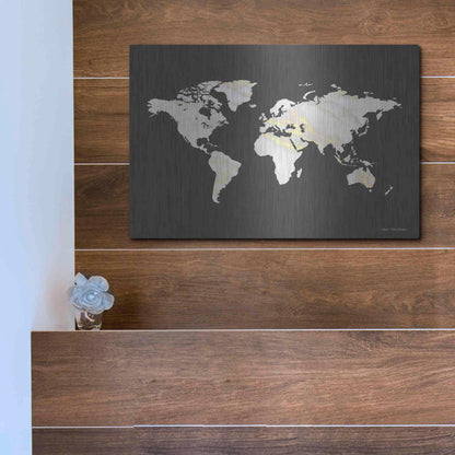 Luxe Metal Art 'Marble Gold World Map' by Seven Trees Design, Metal Wall Art,16x12