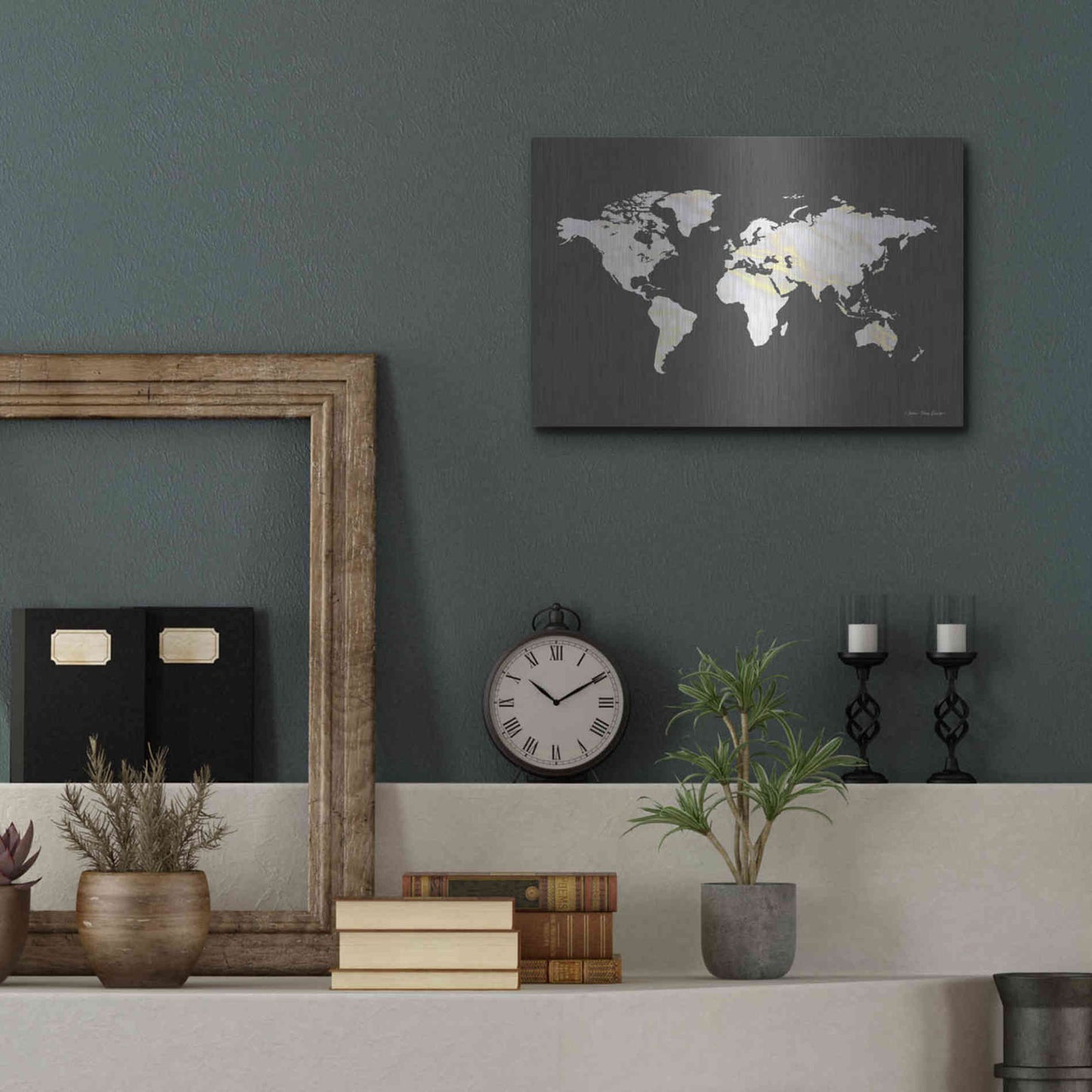 Luxe Metal Art 'Marble Gold World Map' by Seven Trees Design, Metal Wall Art,16x12