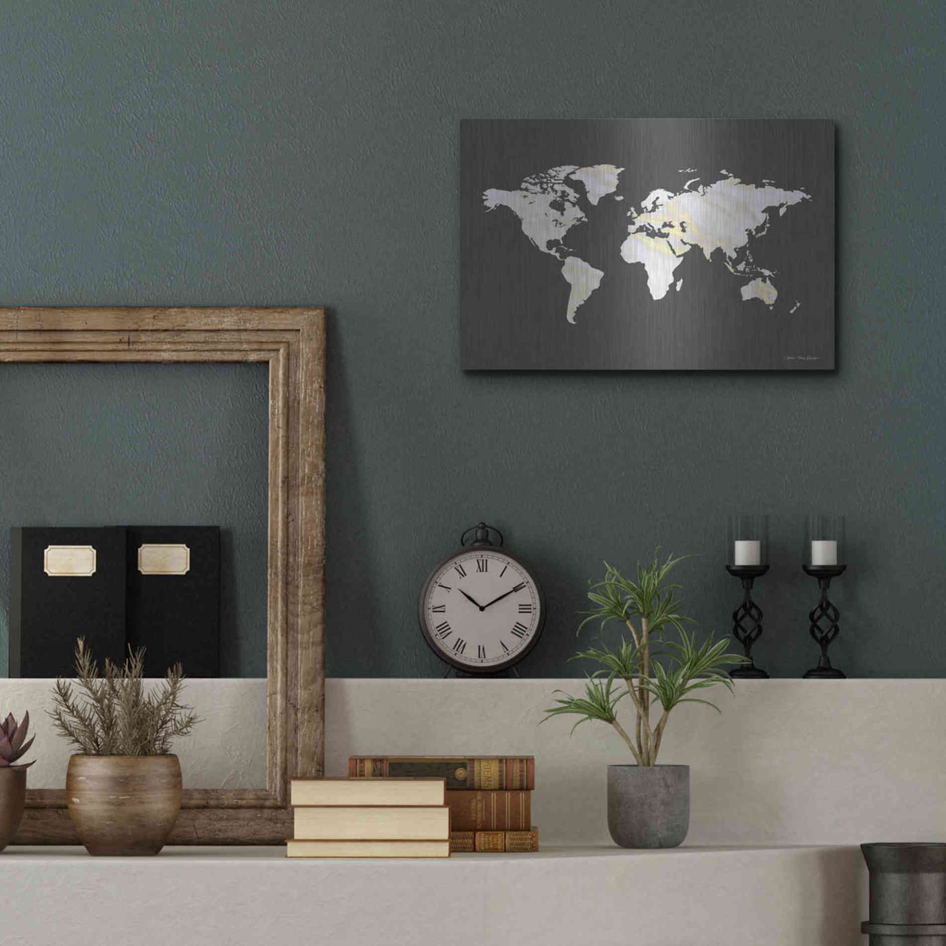 Luxe Metal Art 'Marble Gold World Map' by Seven Trees Design, Metal Wall Art,16x12