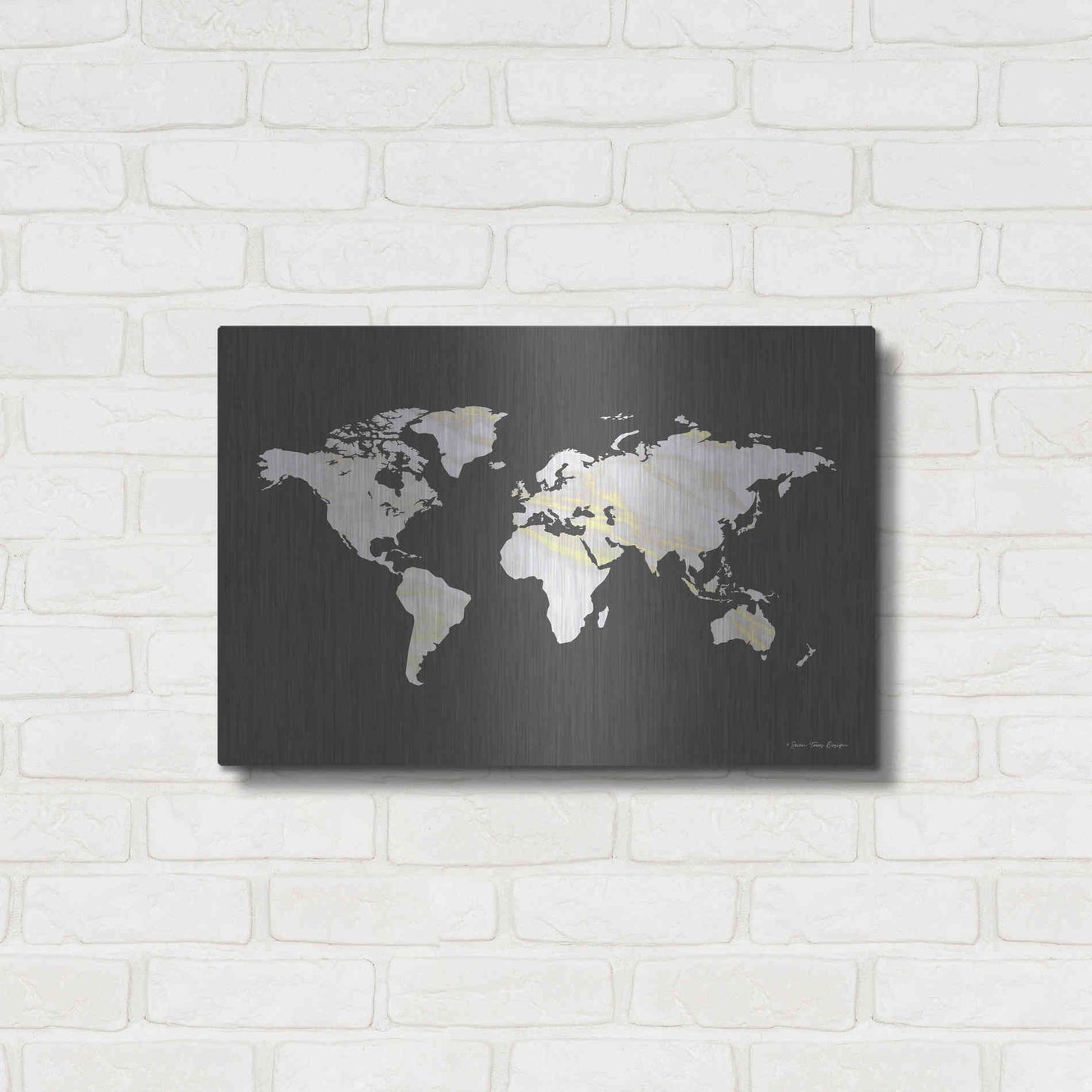 Luxe Metal Art 'Marble Gold World Map' by Seven Trees Design, Metal Wall Art,24x16