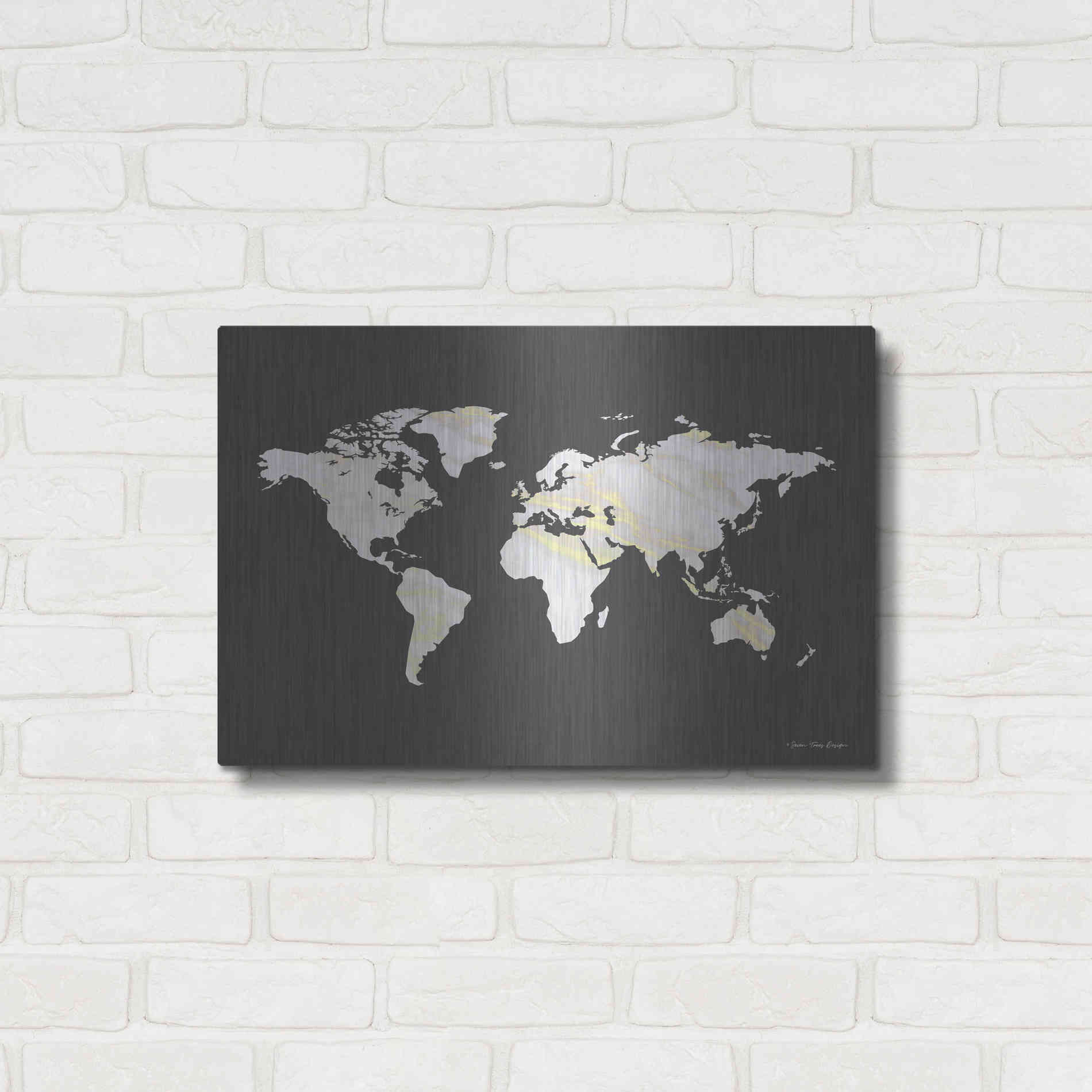 Luxe Metal Art 'Marble Gold World Map' by Seven Trees Design, Metal Wall Art,24x16